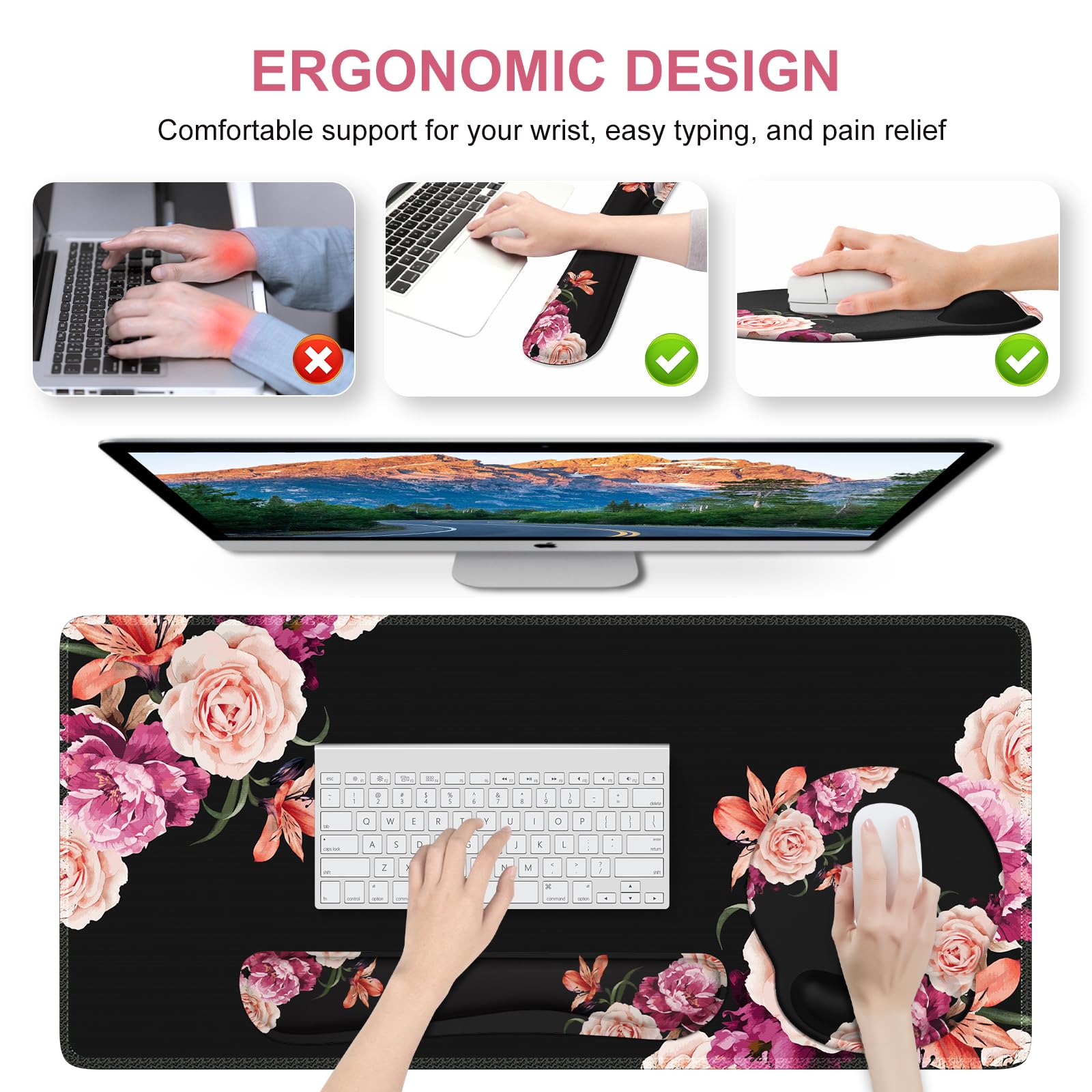 ILeadon Mouse Pad With Wrist Rest Set, Ergonomic Mouse Pad