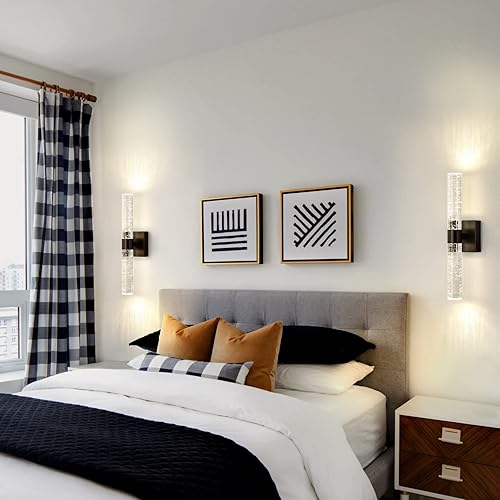 Miniatura 5 de CCYCOL Juego de dos apliques de pared LED para tocador de baño modernos apliques de cristal negro iluminación de pared de 18 pulgadas 4000 K