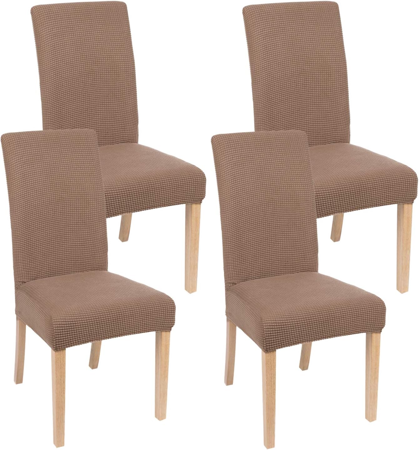 smiry Chair Covers for Dining Room, Stretch Jacquard Dining Room Chair Covers, Removable Washable Parsons Chair Slipcovers Set of 4, Camel