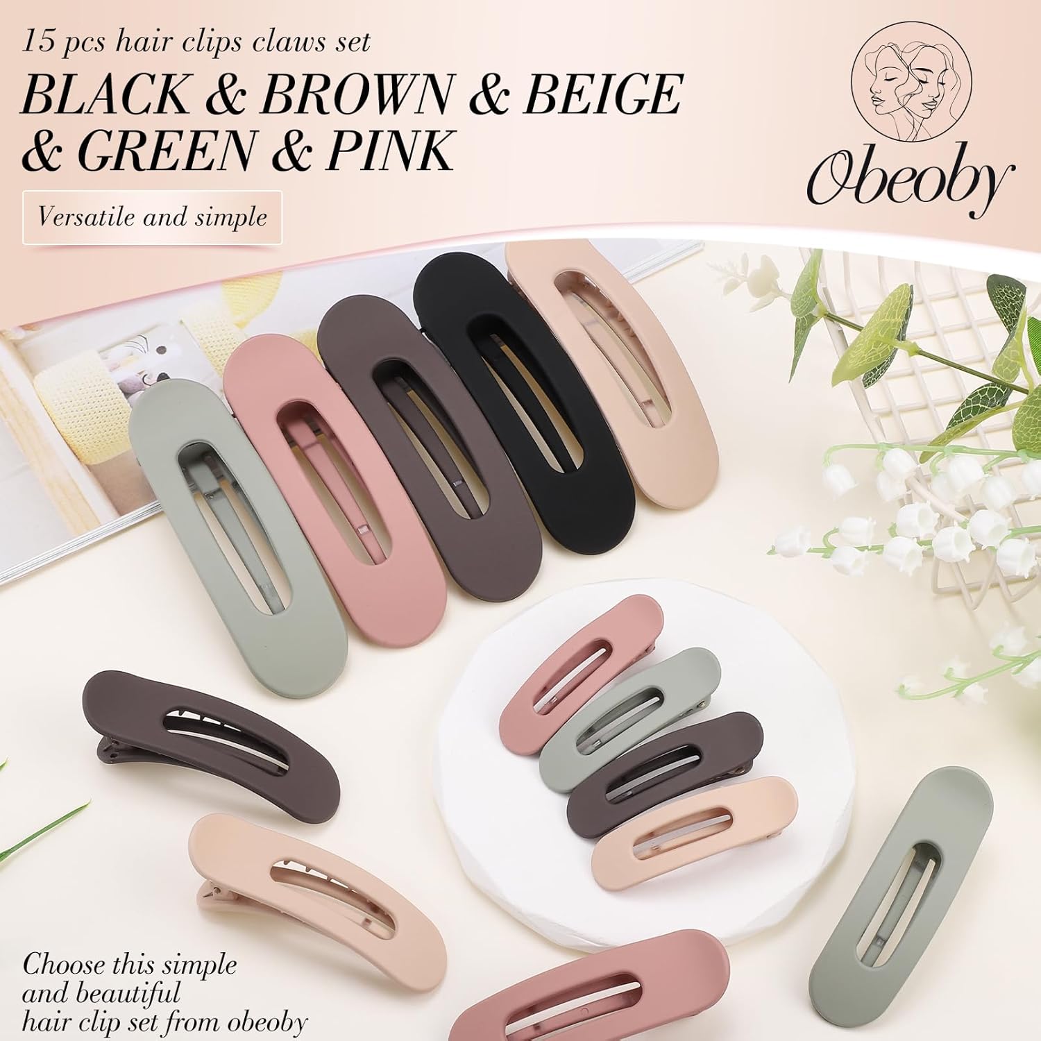 15 PCS Flat Claw Clips, 5 Colors Flat Hair Clips 3 Sizes Hair Claws for Women Girls Accessories Barrettes for thick Thin Hair - Image 3