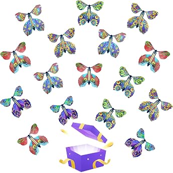 TSHAOUN Pack of 16 Magic Butterfly Toys Magic Flying Butterfly Card Wind Up Butterfly Toy Flying Butterfly Card Surprise Gift for Birthday Wedding Random Colour