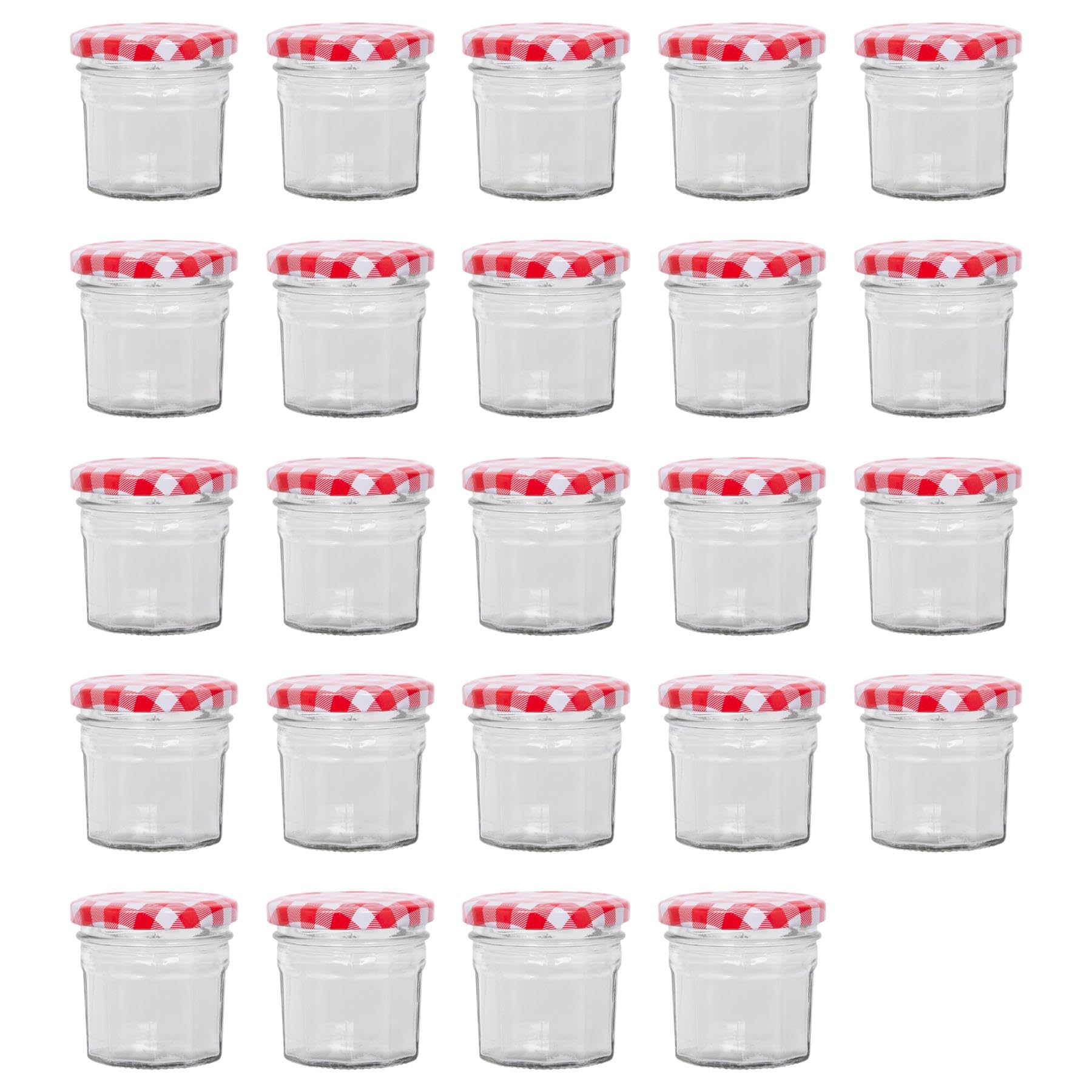 Argon Tableware 90ml Glass Jam Jars - Pack of 24 - Food Storage Containers with Black Screw-Top Lids