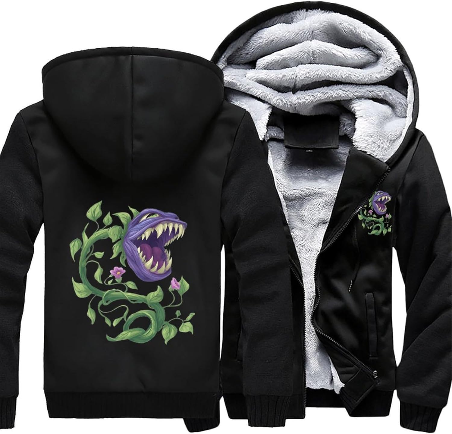 Man-Eating Plant Men's Fleece Hoodie Jacket Coat Warm Casual Sweatshirt with Pockets