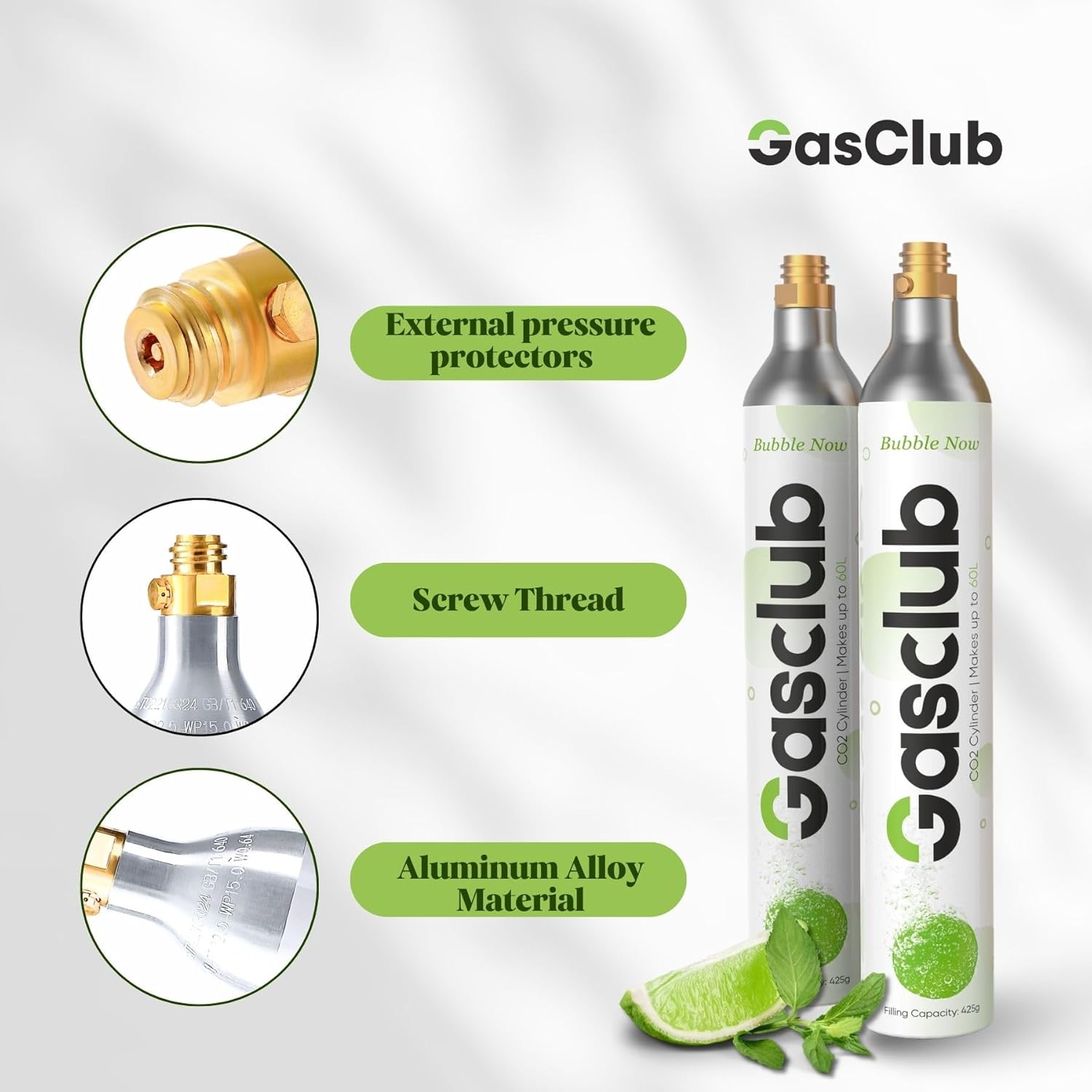 60L CO2 Cylinder Compatible with All 'Screw-In' Soda Makers For SodaStream (Excluding Enso, E-TERRA, Art, Terra, Gaia, and Aqua Fizz), Philips, Aarke, etc.Makes Up to 60L, 6-Pack