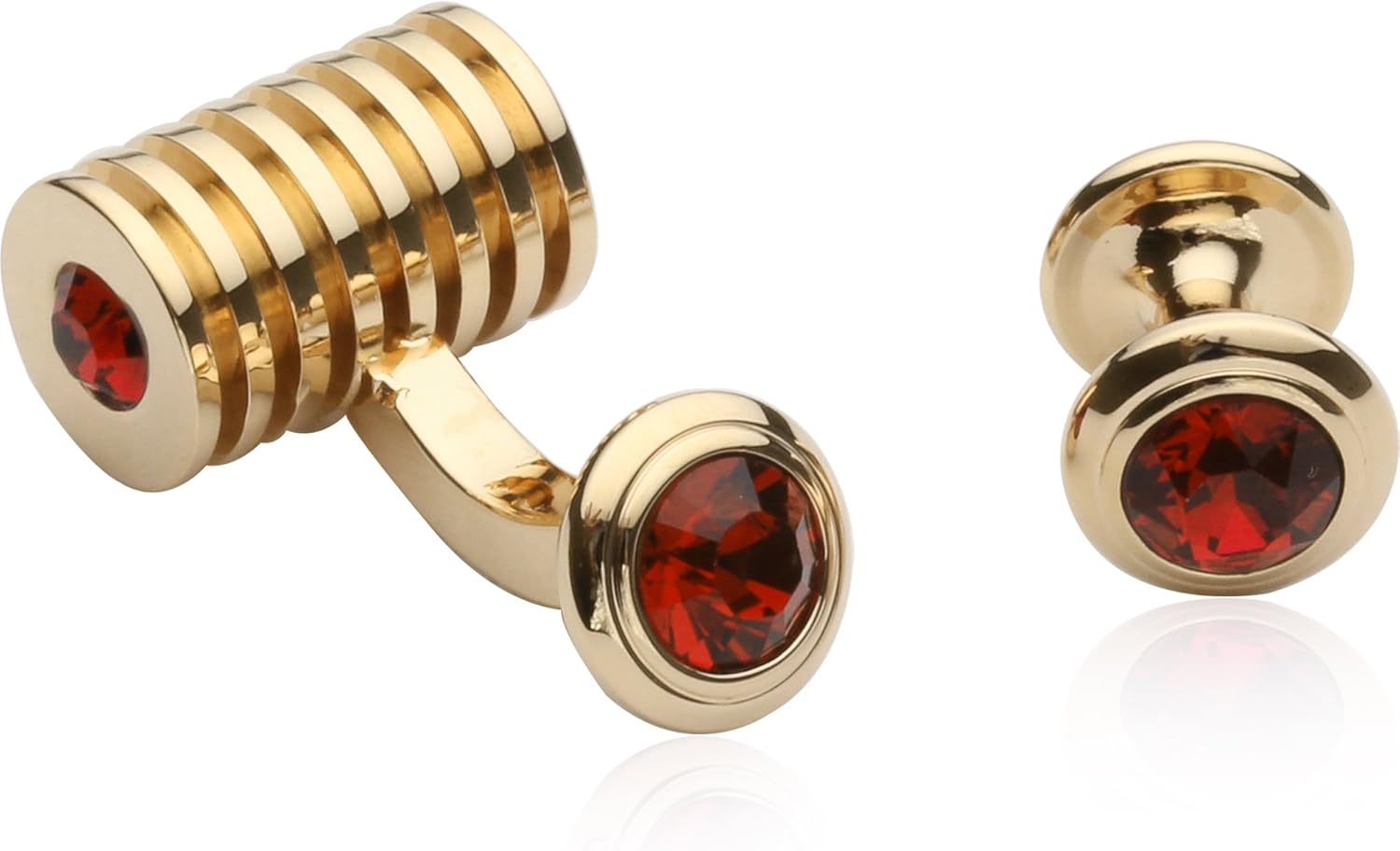Cuff-Daddy Men's Rose Gold Ruby Red Crystal Cufflinks and Studs Tuxedo Shirt Formal Set with Jewelry Presentation Box Storage Travel Special Occasions - Image 2