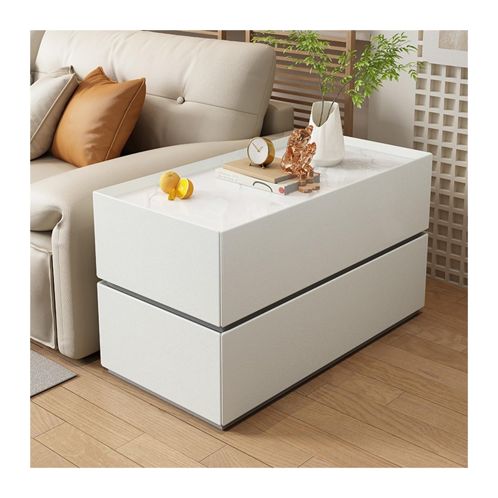 Linmeas-753 Sofa-Beistelltisch mit Stauraum Massivholz Sofa Beistelltisch Ecktisch Moderne Einfache Wohnzimmer Lagerung Sideboard Haushalt Nachttisch 