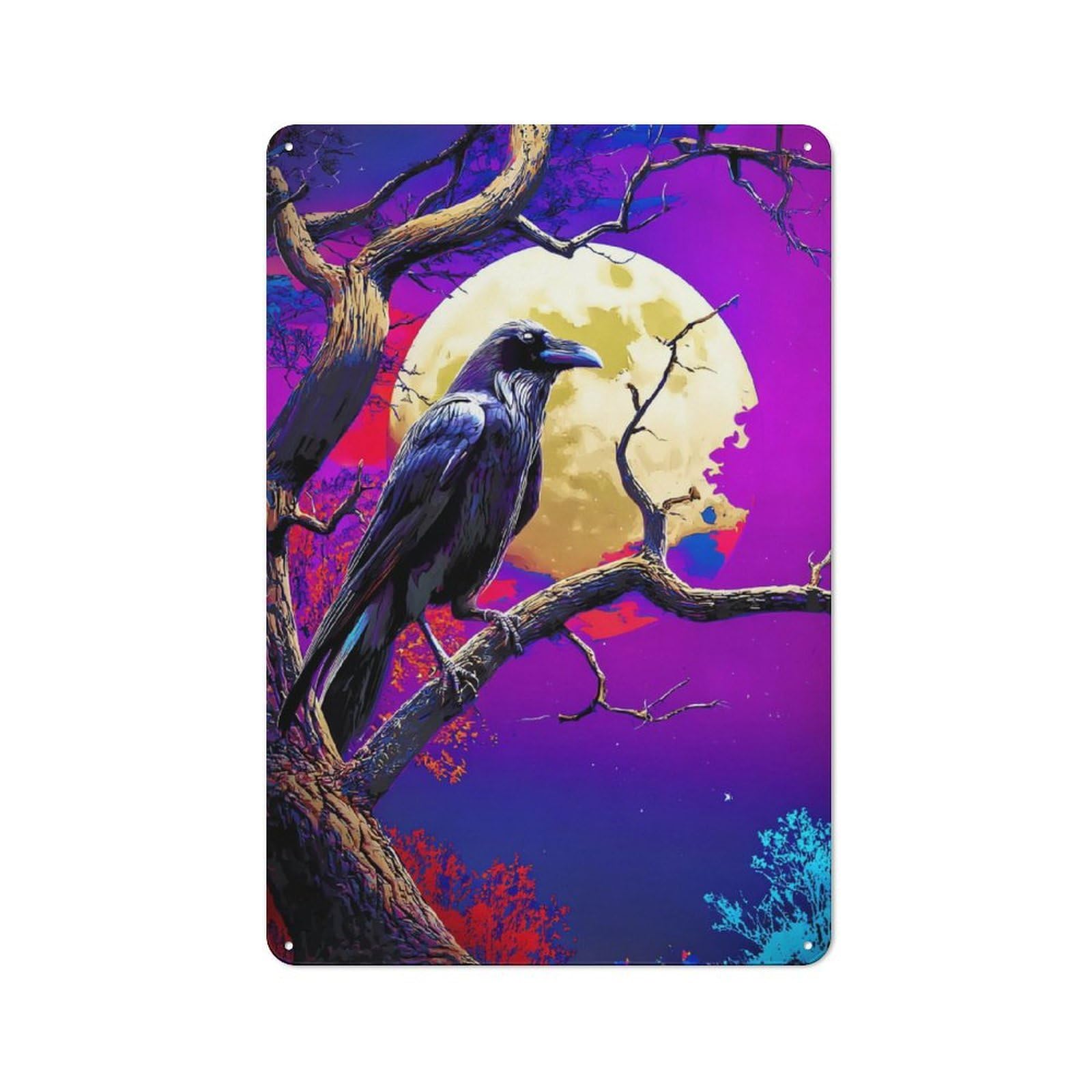Junmoney Moonlit Raven枝头-5 Rustic Metal Wall Sign 30X20cm For Kitchen Or Home Bar, Suited To Home Bar Enthusiasts