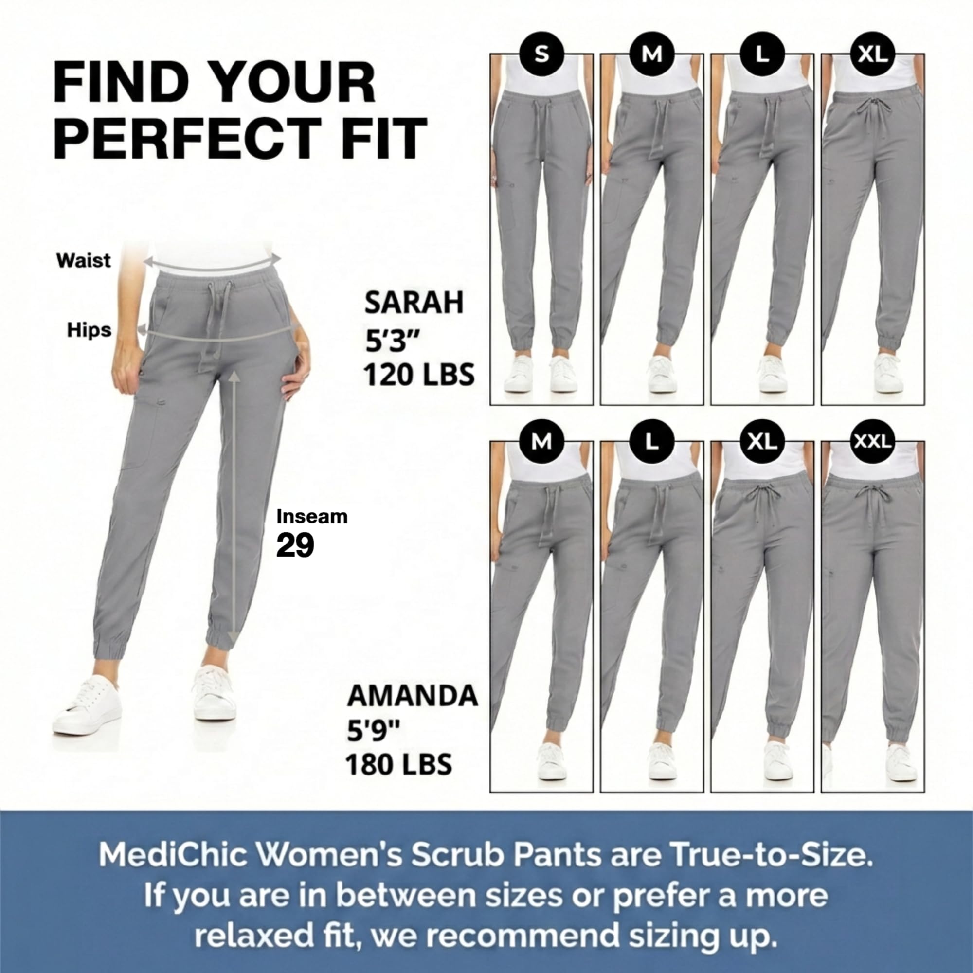 MediChic Pantalones deportivos para mujer, 4 bolsillos, elásticos en 4 direcciones, absorben la humedad, antiarrugas, cintura elástica