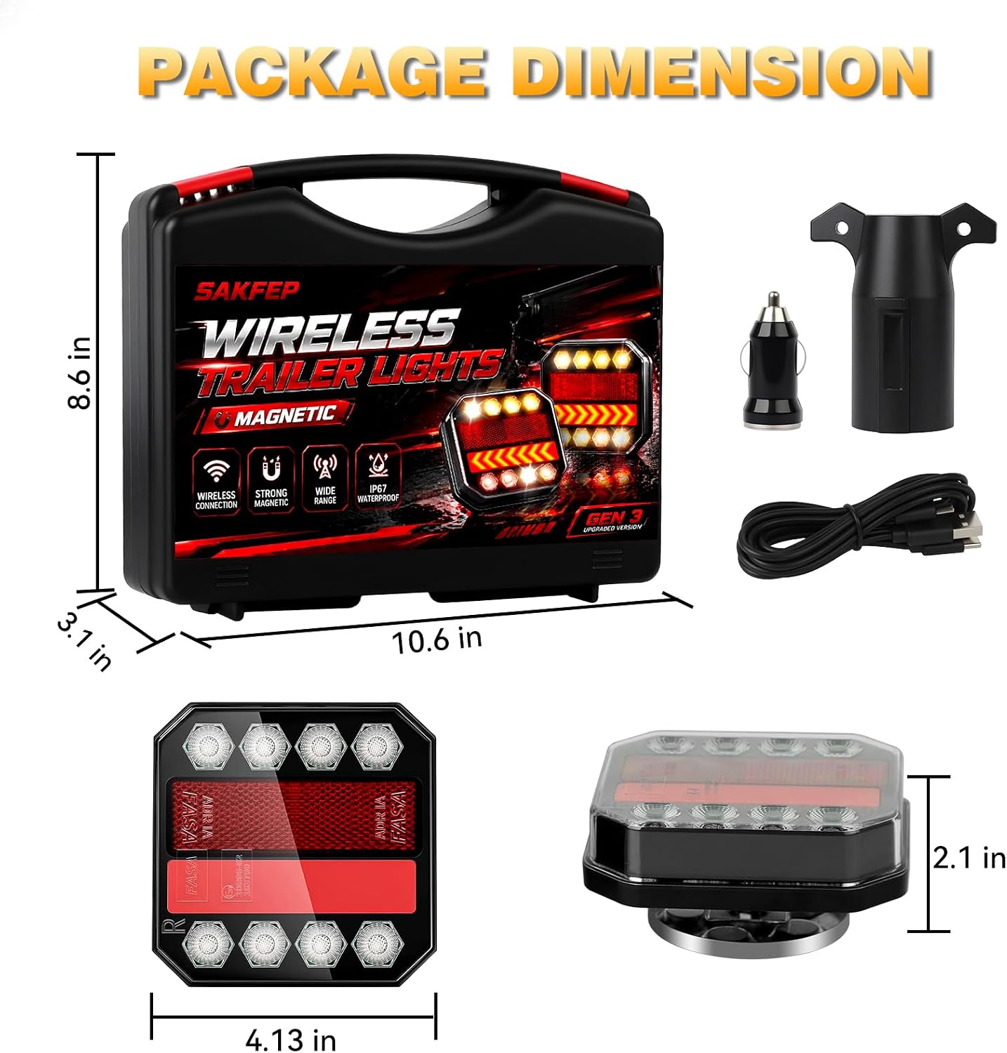 Magnetic Wireless Trailer Lights, 2.4GHz Rechargeable LED Tow Lights Kit with IP67 Waterproof, All-in-One Brake Turn Signal Tail Lights for Truck Trailer RV Boat Camper - 8