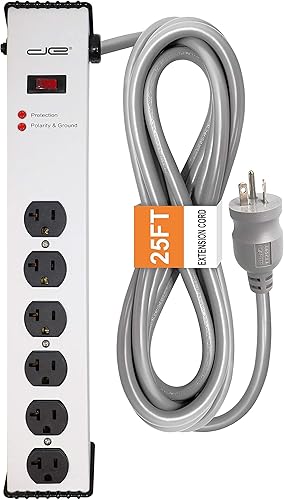 Digital Energy Enchufe de ranura de 20 amperios 6-20T Cable de 25 pies - Protector de sobretensiones de 900 julios 6 tomas, regleta de