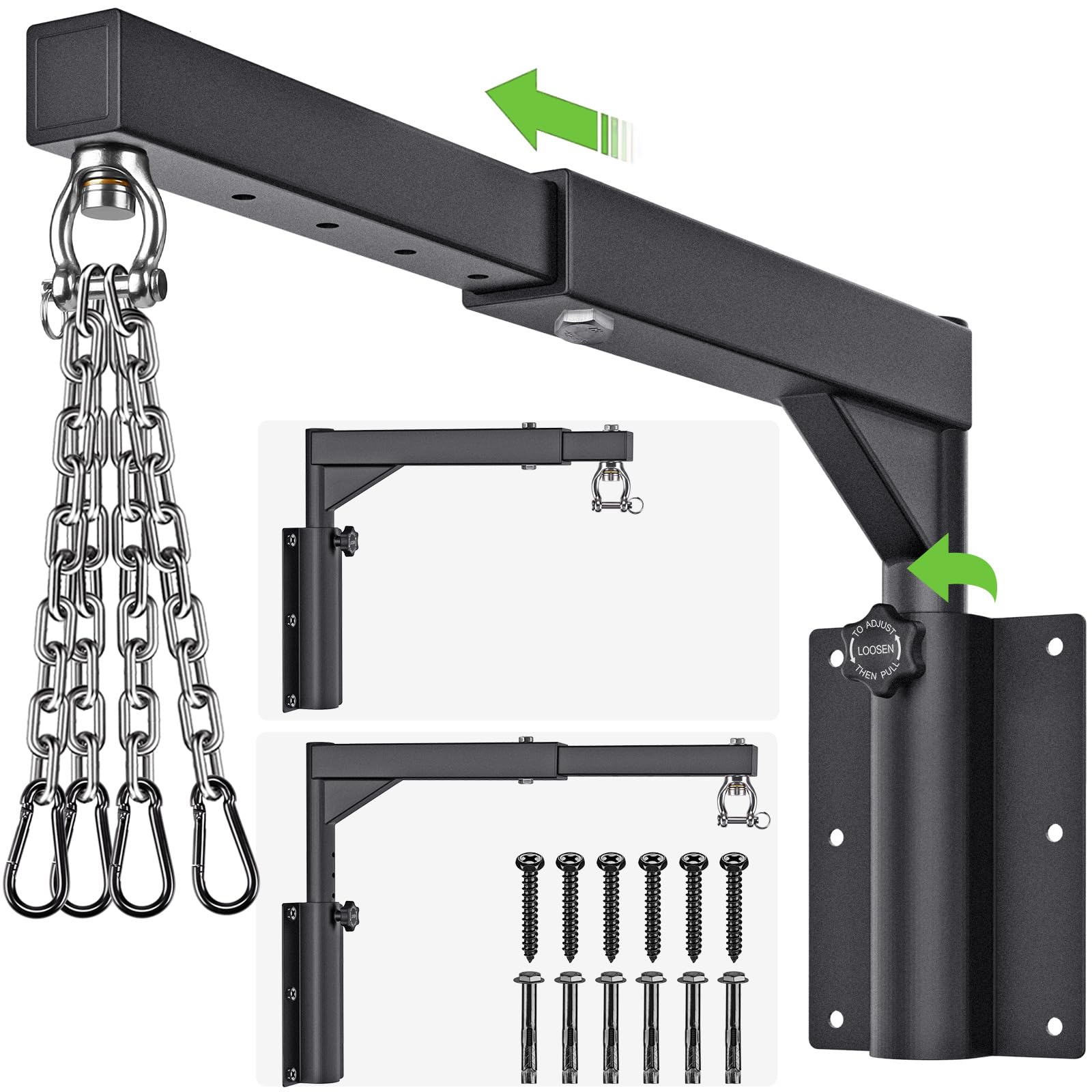 BeneLabel Punch Bag Bracket, Boxing Bag Wall Mount 360 Swivel Punching Holder Stand Frame Adjustable Foldable Speed Bag Joist Mounted Hanger with Chain for Boxing Exercise Training, 44-64cm/250-500lbs