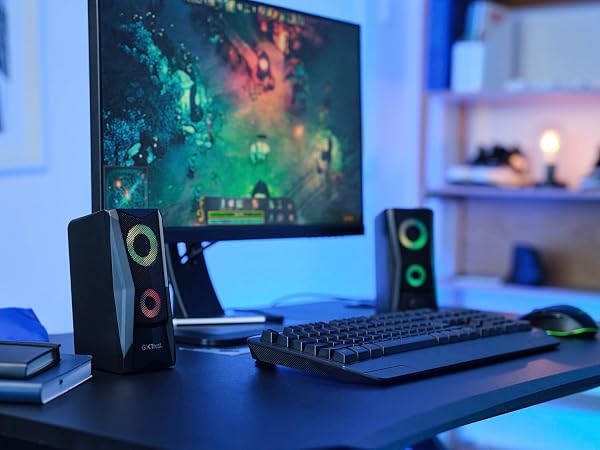 Trust Gaming GXT 606B Javv 2.0 PC Lautsprecher mit RGB LED Beleuchtung, 12W (6W RMS), USB-Betrieb, Kompakte PC Boxen, Speaker Set, Gaming Lautsprecher für Computer und Laptop - Schwarz - 5