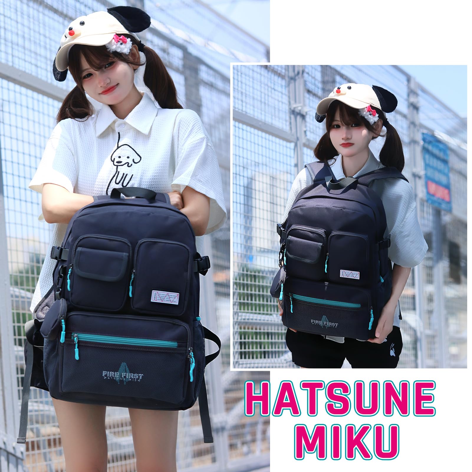 FIREFIRST x Hatsune Miku Wielofunkcyjny Plecak/Pojemny Plecak Szkolny Torba Podróżna Na Cosplay (Z Woreczkiem Do Przechowywania)