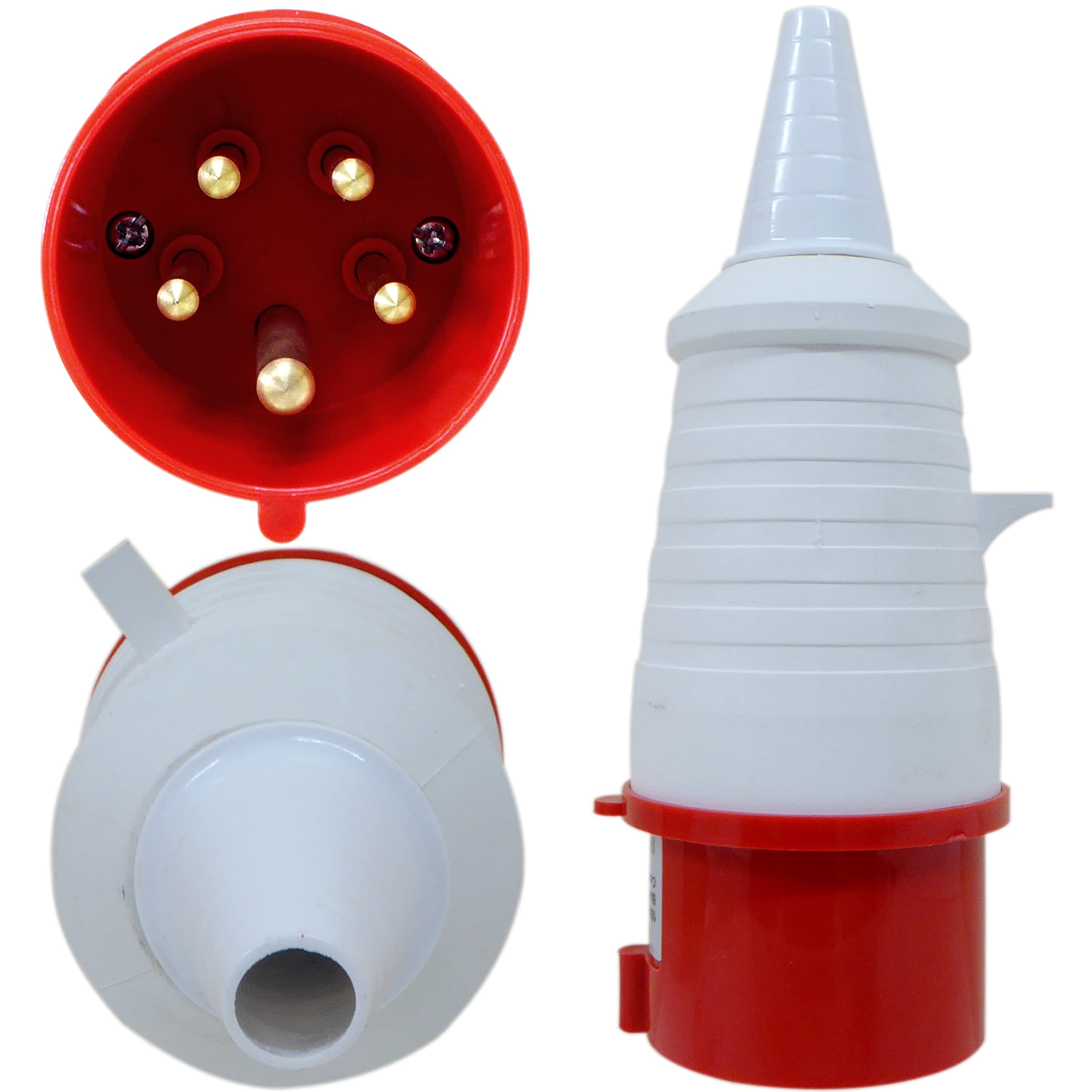 A1 Electrics A1electrics.com Red And White 16A 5 Pin 400V Plug Industrial Cee Iec 3P+N+E Ip44 3 Phase 16 Amp 380-415V Red