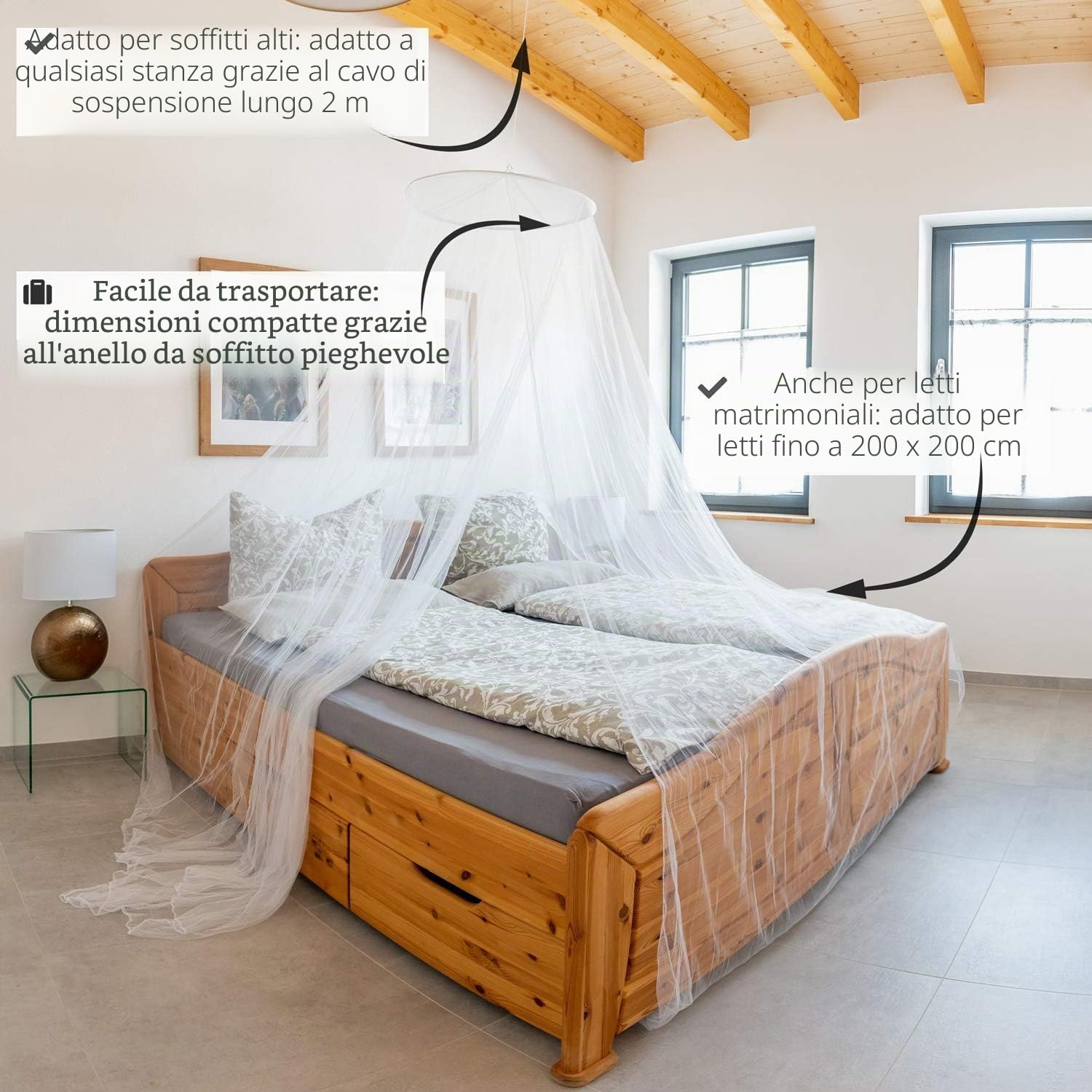 Outdoro Zanzariera da viaggio con gancio adesivo – Extra grande per letto matrimoniale e letto singolo - Zanzariera baldacchino