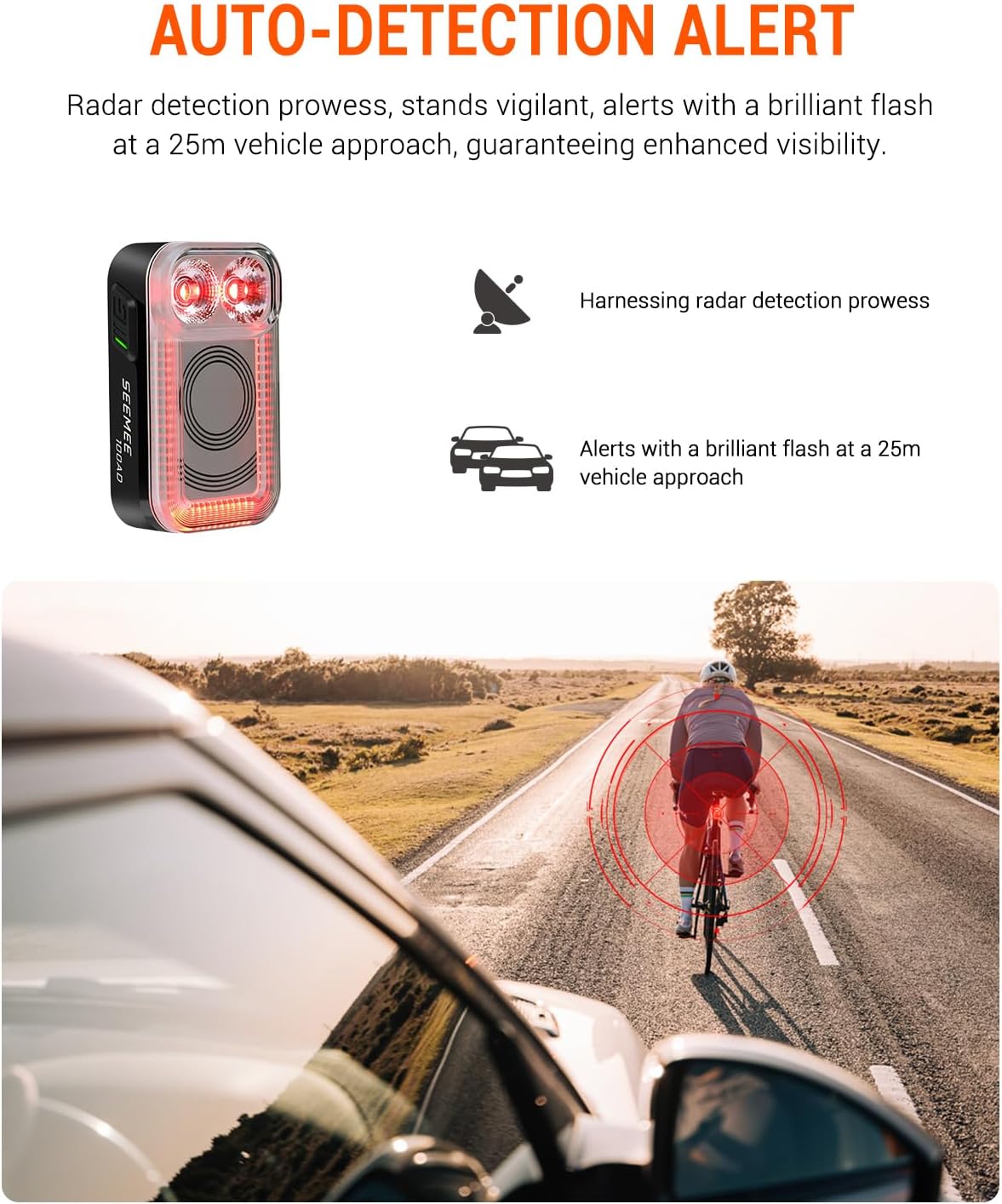 Magicshine Bike Tail Light Radar SEEMEE 100AD, FTR LightSync Control, Radar Bike Rear Light with USB Rechargeable 700mAh IPX6 100 Lumen, Bicycle Taillights for Night Riding, Smart Cycling Safety
