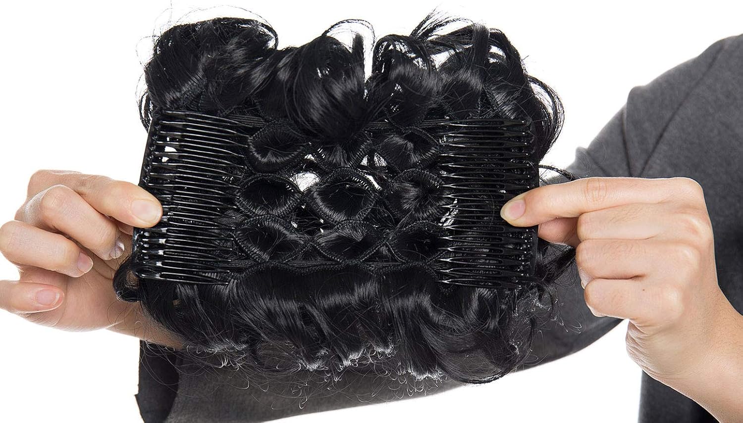 Scrunchy Updo Combs Ponytail Hair Extensions Clip in Bun Claw Jaw on Donut Chignons Warp Around Hairpiece Wavy Curly Dark Black - Image 3