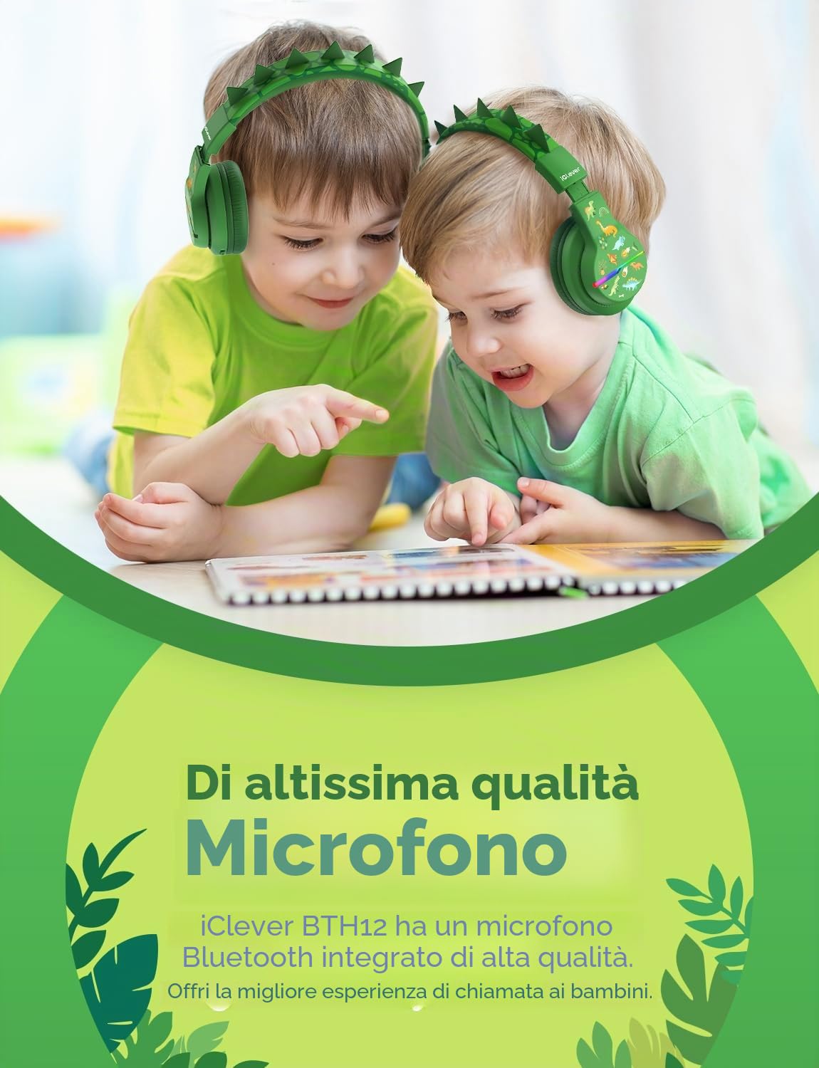iClever BTH12 - Cuffie Bluetooth per bambini, con luci LED colorate, senza fili, volume sicuro 74/85 dBA, 85 ore di riproduzione, Bluetooth 5.2, microfono integrato per iPad/tablet/aereo