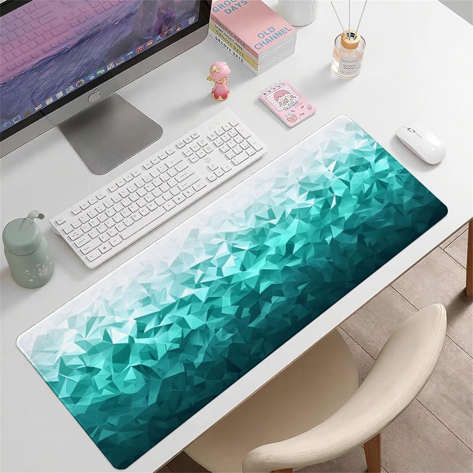 Niebieska podkładka pod mysz XXL 1600 x 800 x 3 mm abstrakcyjny uchwyt na biurko akcesoria antypoślizgowa gumowa podstawa i szyte krawędzie podkładka pod mysz dla graczy do dekoracji biura