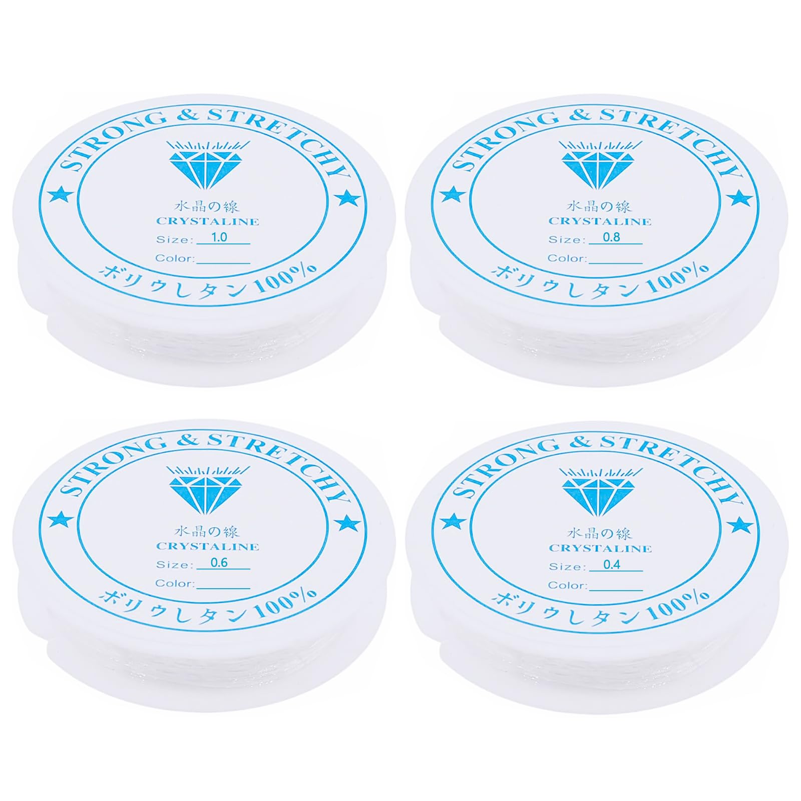 Pack of 4 Clear Elastic for Bracelet Making Strong & Stretchy Elastic String, Durable & Transparent Thread, Clear Elastics Thread for Jewellery making Beading (0.4mm/24m+0.6mm/15m+0.8mm/8m+1mm/5m)