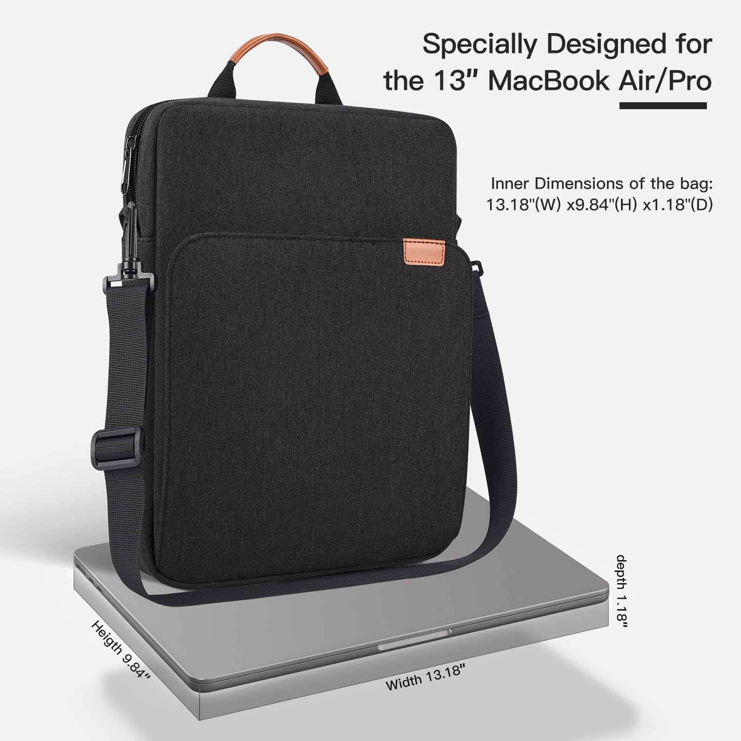 13 inch Laptop Carrying Sleeve for 2025-2022 MacBook Air 13 M4 M3 M2 A3240 A3113 A2681, Protective Carrying Bag Shoulder Travel Case Bag, Black - Image 3