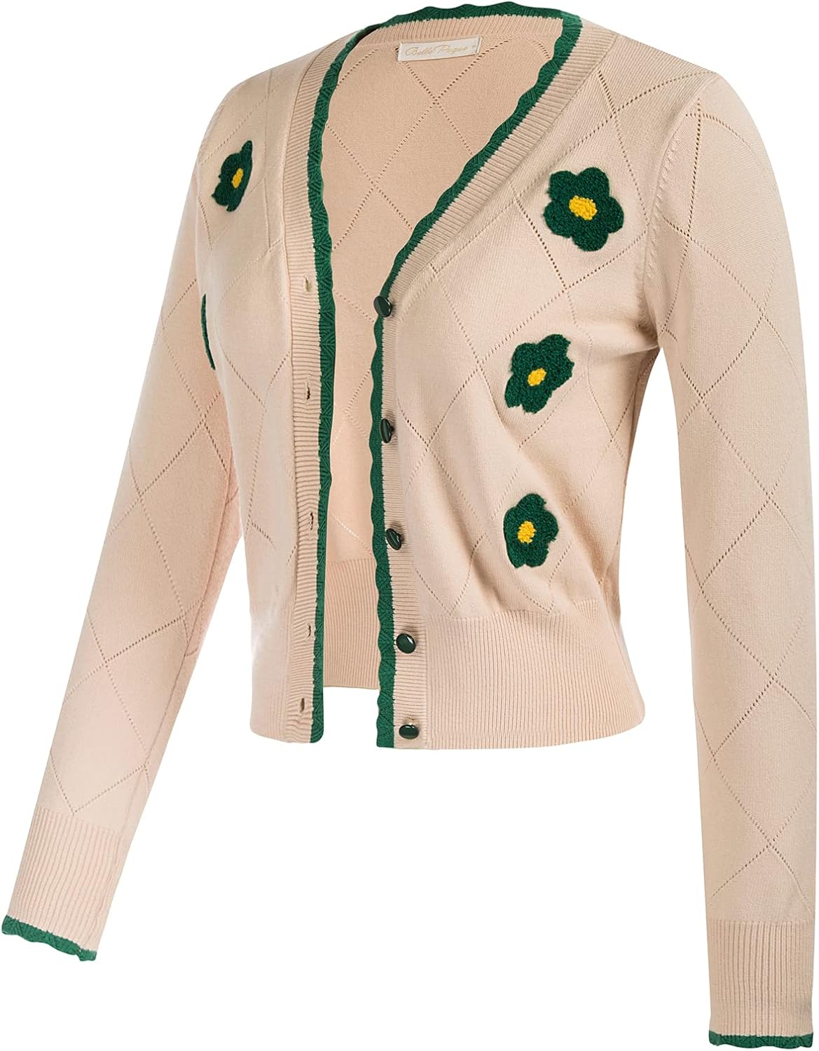 Belle Poque Long Sleeve Cardigan Sweater for Women Button Down V Neck Floar Cardigan Cropped Cardigan Shrugs - Image 3