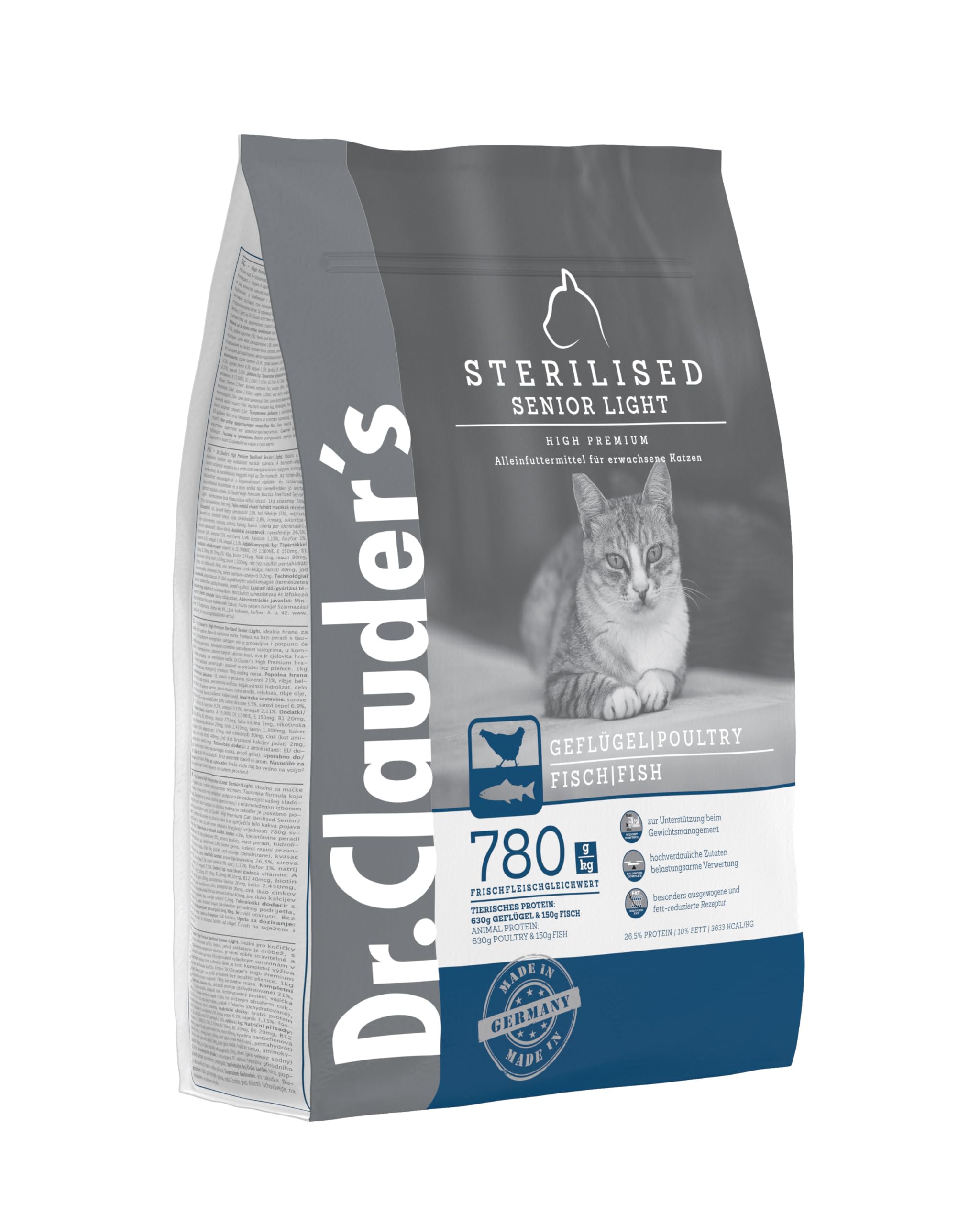 Dr. Clauder's | Premium Sucha karma dla kotów | Smak lekkiego kurczaka dla kotów sterylizowanych | (4 Kg)