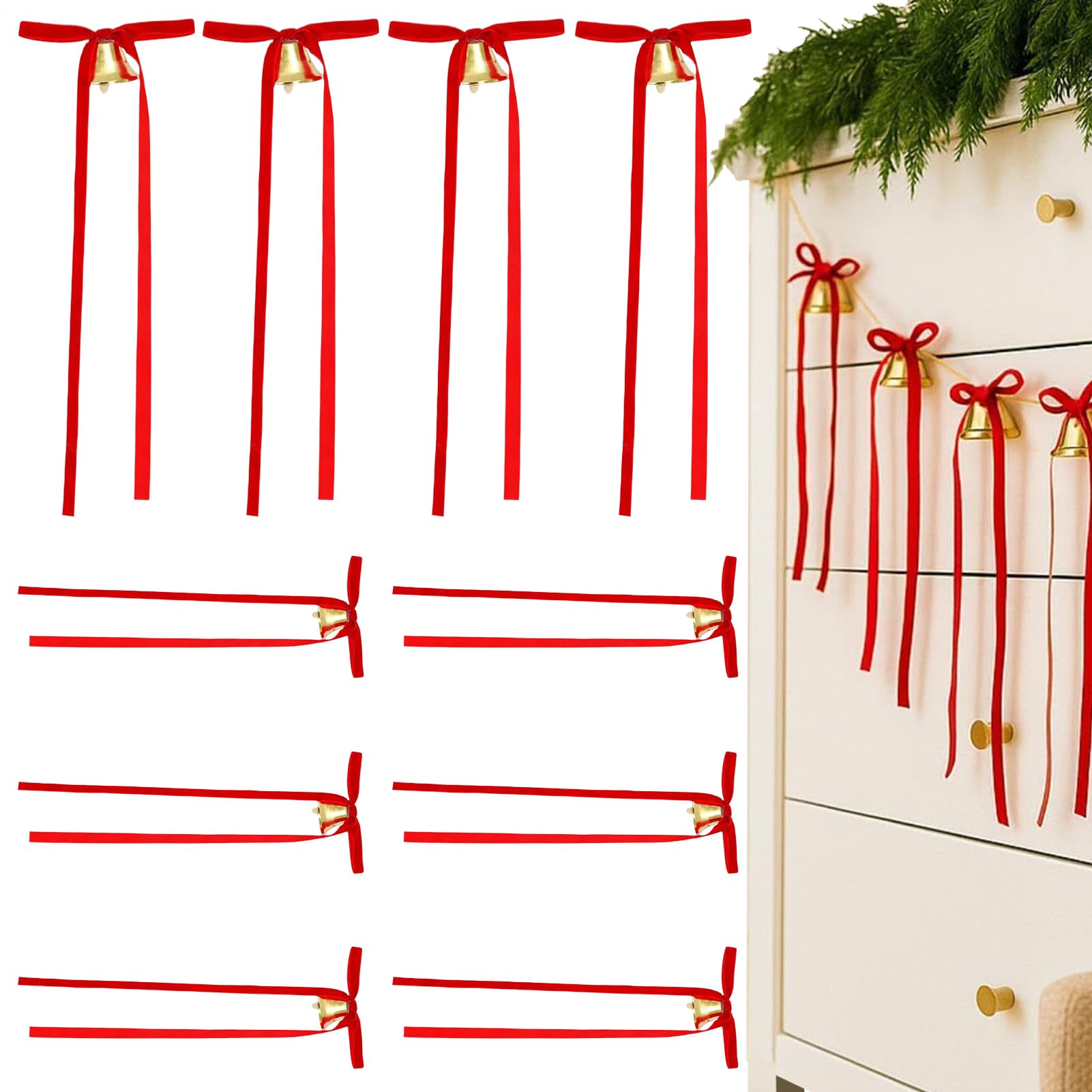 Lazos rojos de terciopelo con cascabeles para dar un toque elegante a tu fiesta