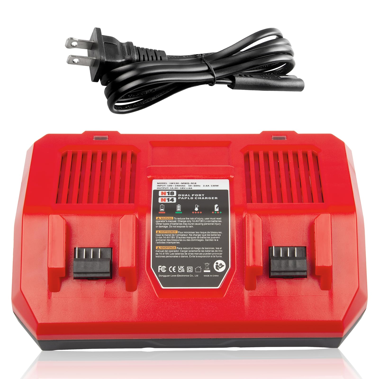 Cargador de batería de litio de repuesto N18-N14 de doble puerto de 18 V para Milwaukee Mk-18 48-11-1850, 48-11-1852, 48-11-1862, 48-11-1880, 48-11-1812, 48-11-1820, compatible con Serie XC