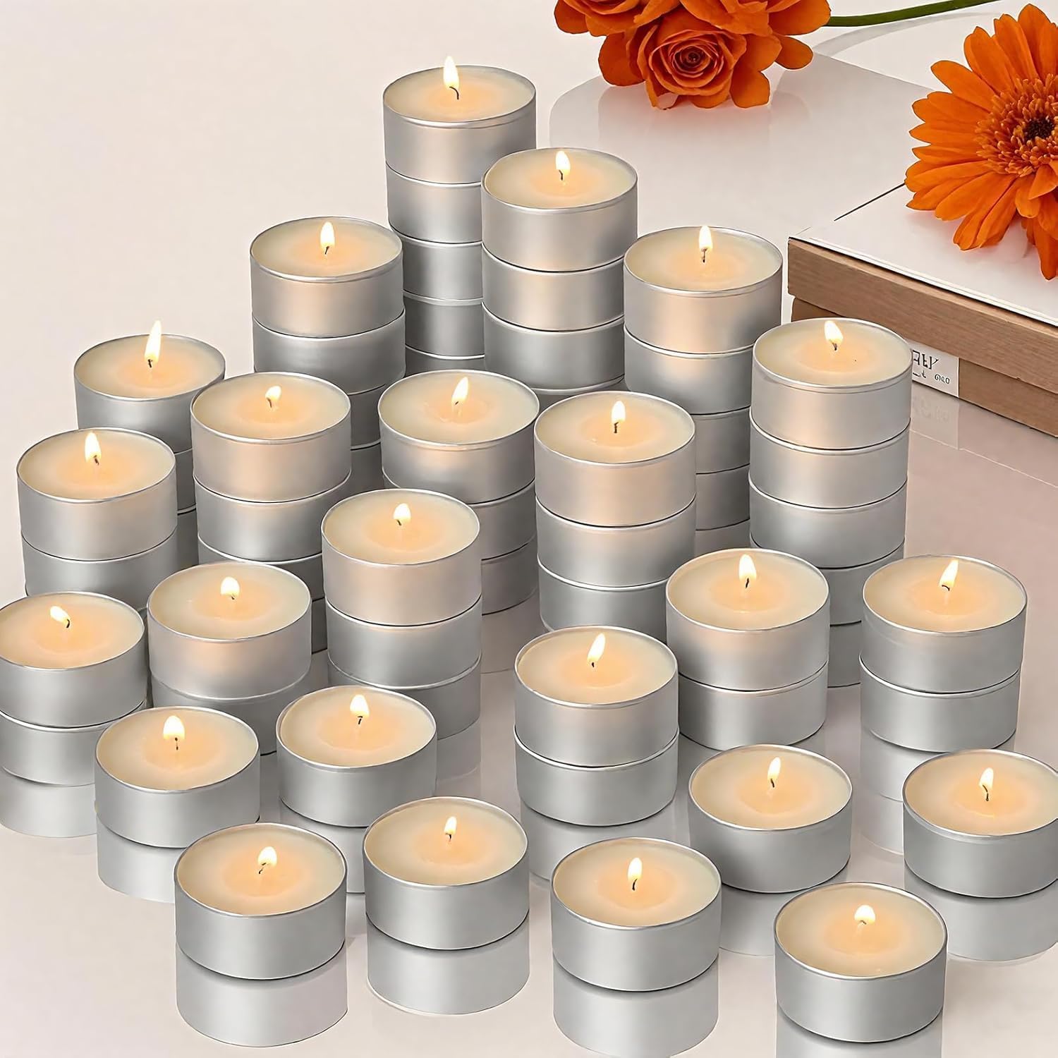 Coku 8-9 Hour Burning Time Mega Candles Unscented White Jumbo Tea Lights Candle for Diwali, Home Dรฉcor, Receptions, Birthdays, Celebrations, Party Favors & More (Pack of 50)
