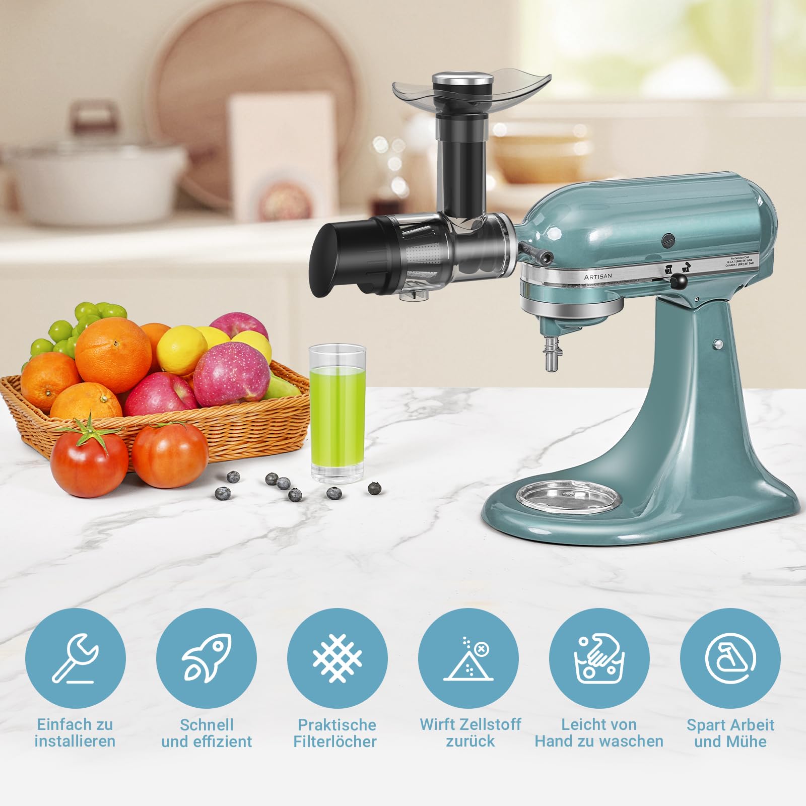 Entsafterzubehör Für Kitchen Aid-Zubehör - Entsafter Aufsatz Set Für KitchenAid Mixer - Entsafter-Zubehör Für KitchenAid Standmixer -Kitchen Aid Zubehör Für entsafter-(Ohne Gerät, Nur Mit Zubehör)