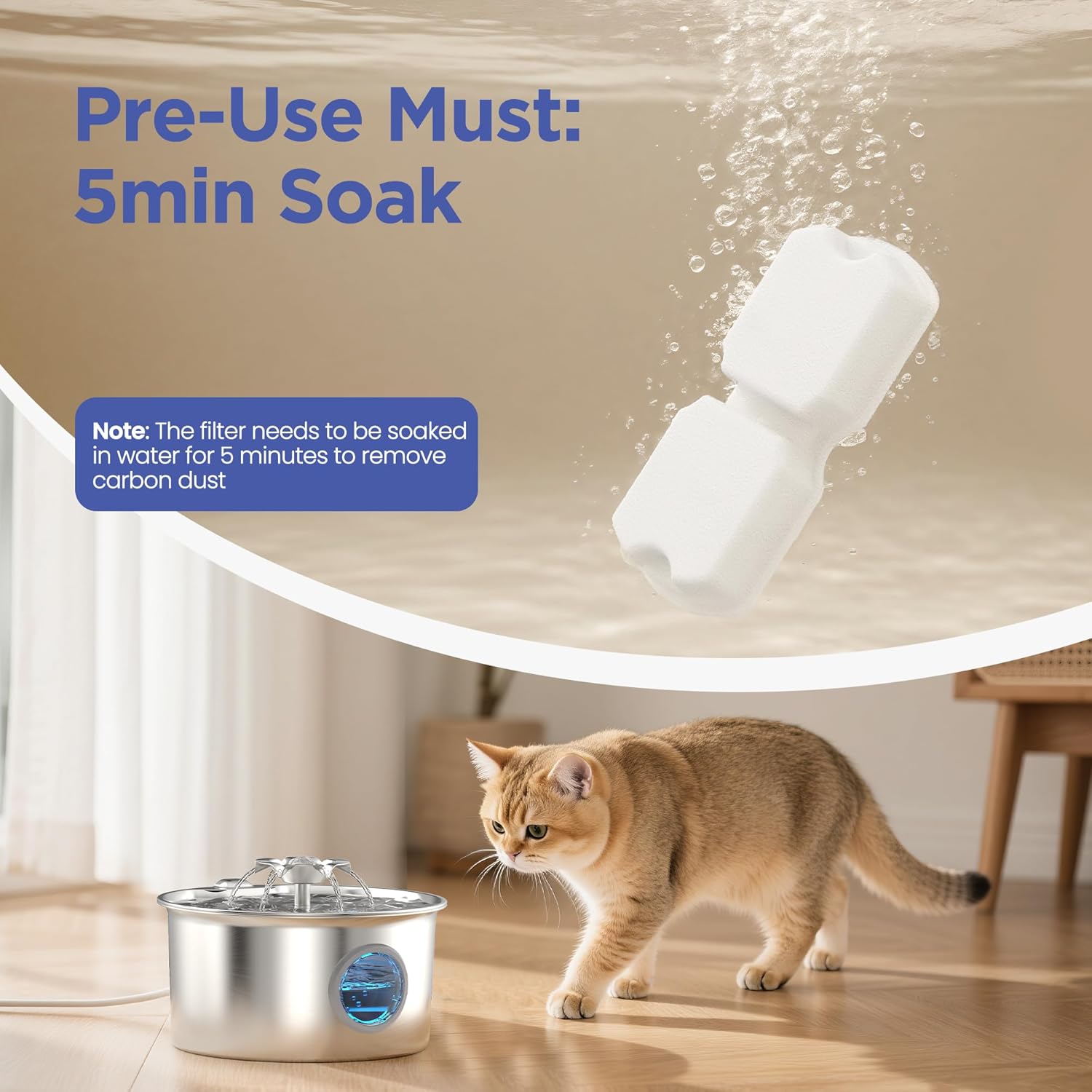 Cat Water Fountain Filter: 24 Cat Fountain Filter Replacement - 12 Carbon Filters & 12 Foam Filters - Suitable for IHOUONE Stainless Steel pet Fountains - Image 5