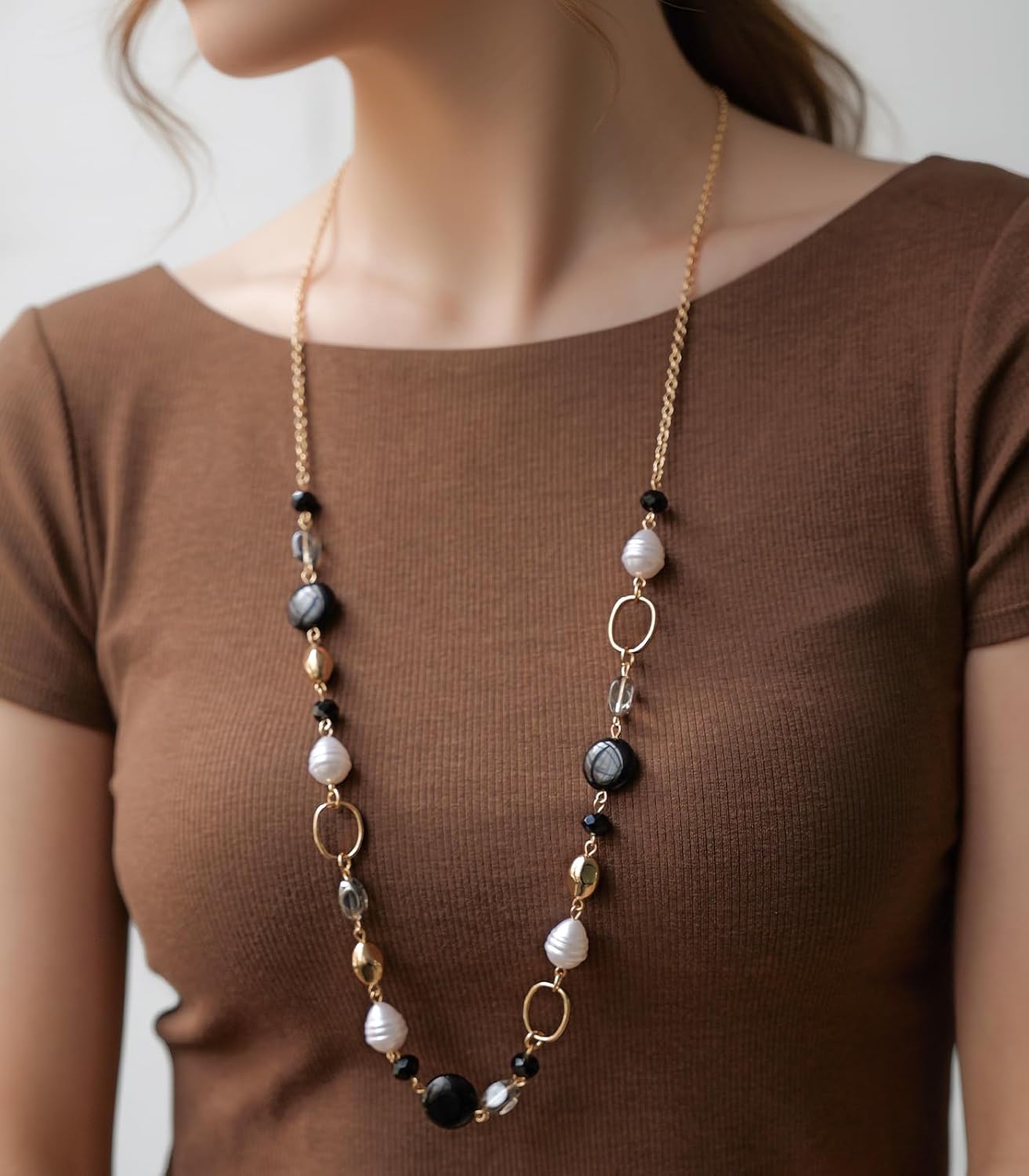 Long Gold Necklaces for Women Trendy Beaded Chain Necklace Chunky Costume Jewelry Gifts for Her