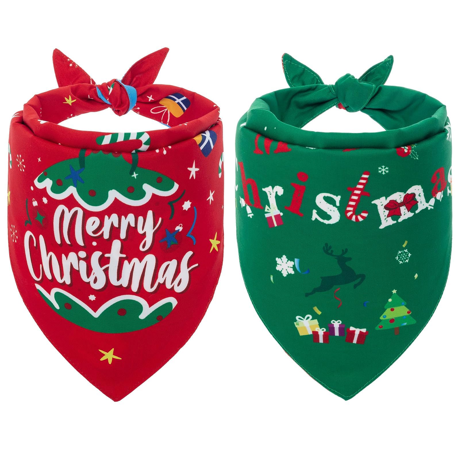 Christmas Dog Bandana 2 Pack - Soft and Durable Pet Scarfs Adjustable Cute Triangle Bibs Kerchief for Dogs and Cats