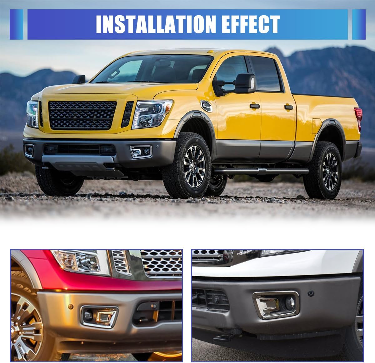 Fog Light Cover Compatible with 2016 2017 2018 2019 Nissan Titan XD, Pair of Foglight Covers Replacement, Right & Left Fog Lamp Bezel