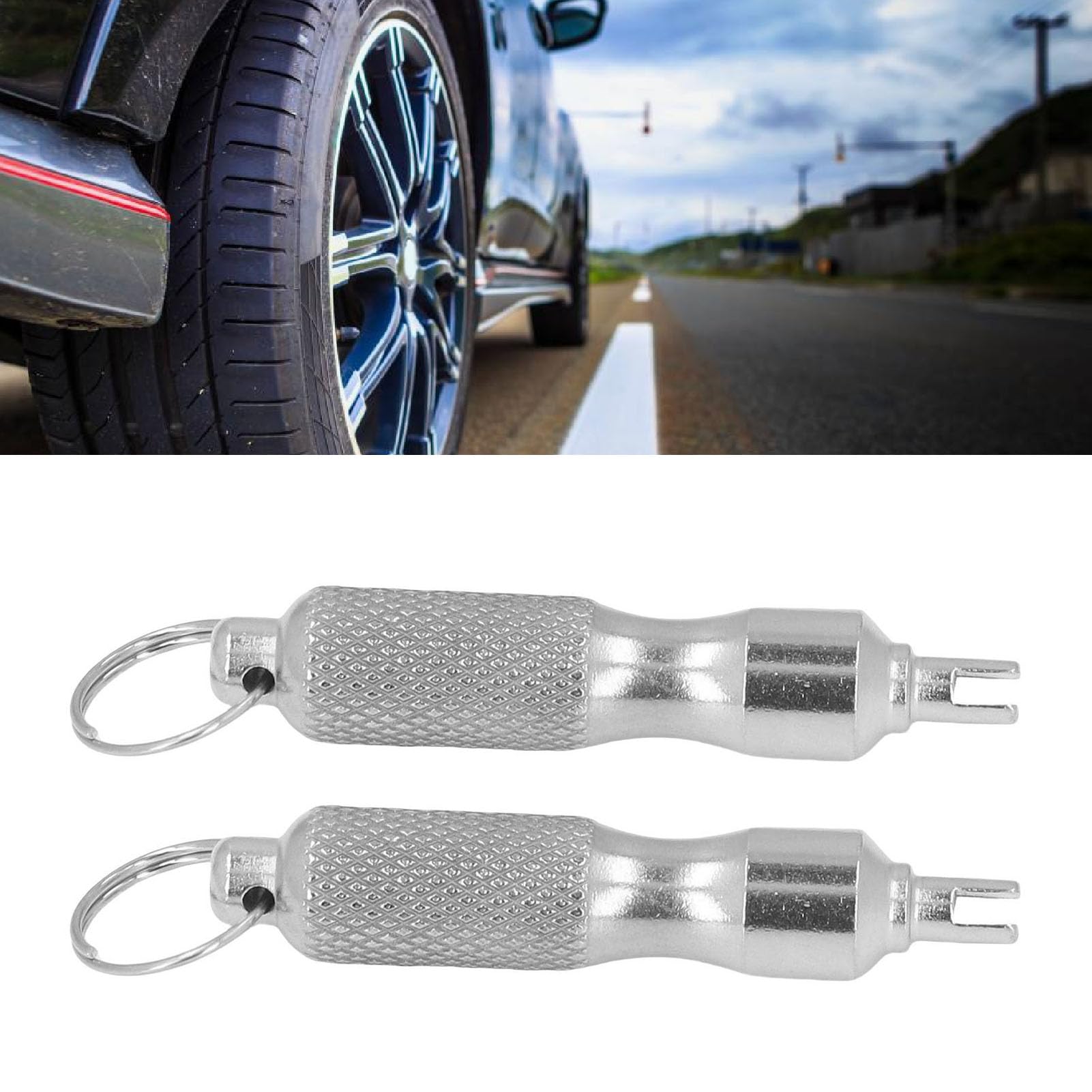 Aramox Valve Core Removal Tool Tire Valve Stem Core Remover 2pcs Stainless Steel Portable with Keychain for Bike Car Motorcycle Repair Install