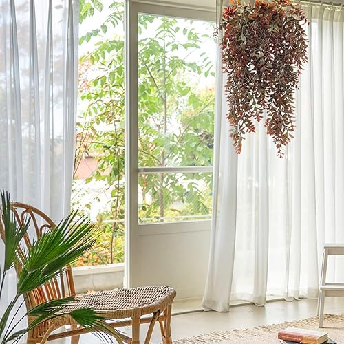 Miniatura 2 de Paquete de 2 enredaderas artificiales colgantes rojas, hojas falsas, hiedra marrón, vegetación de plástico, imitación de ratán, decoración de vid