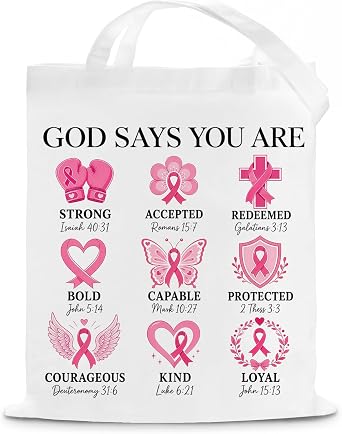 Breast Cancer Gifts for Women Faith Based Breast Cancer Awareness Tote Bag
