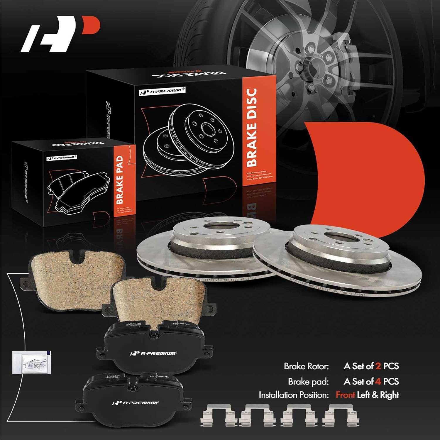 A-Premium 14.37 inch (365mm) Rear Vented Disc Brake Rotors + Ceramic Pads Kit Compatible with Select Land Rover Models - Range Rover Sport 2010 2011 2012 2013, 6-PC Set