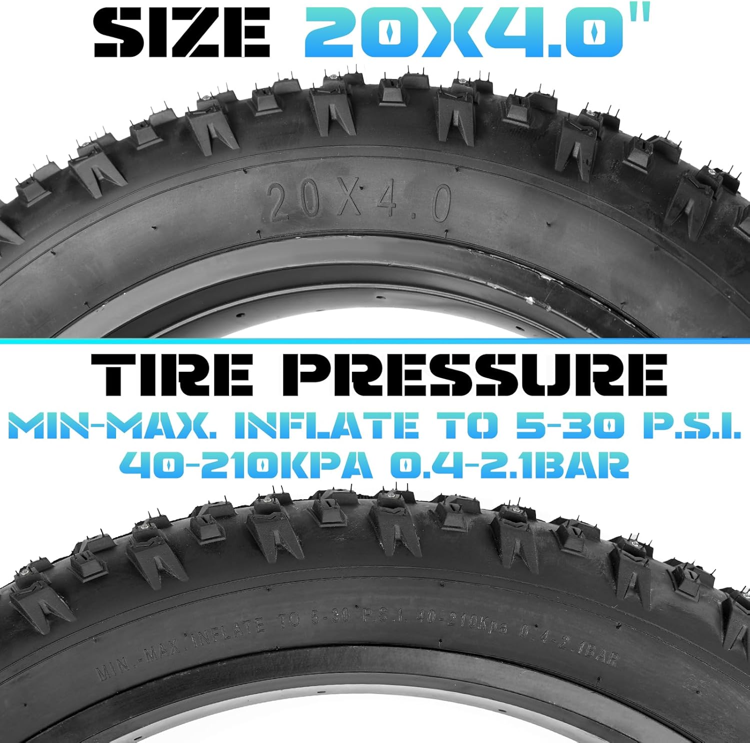 20x4.0/26x4.0 Studded Snow Bike Tires - Deep Tread Winter Tire with Steel Spikes for Snow and Sand Terrains - Anti-Slip Bicycle Tires for Off-Road Cycling