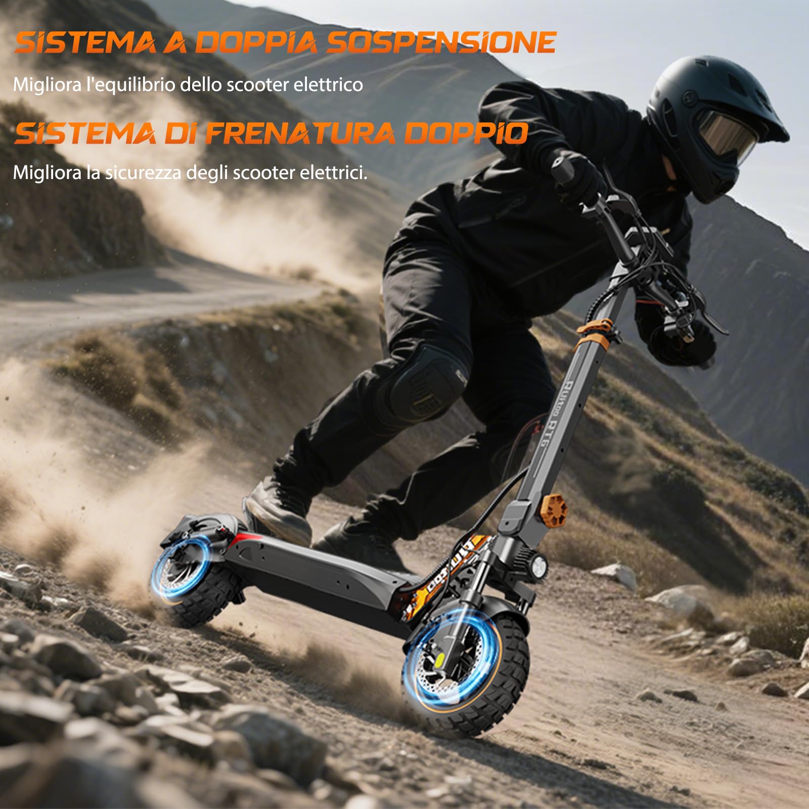 RT6 Monopattino Elettrico per Adulti, Motore Potente, Batteria 48V 15.6Ah, Autonomia Massima 50-55KM, Pneumatici All Terrain 10 Pollici, 3 Modalità di Velocità, Display Intelligente