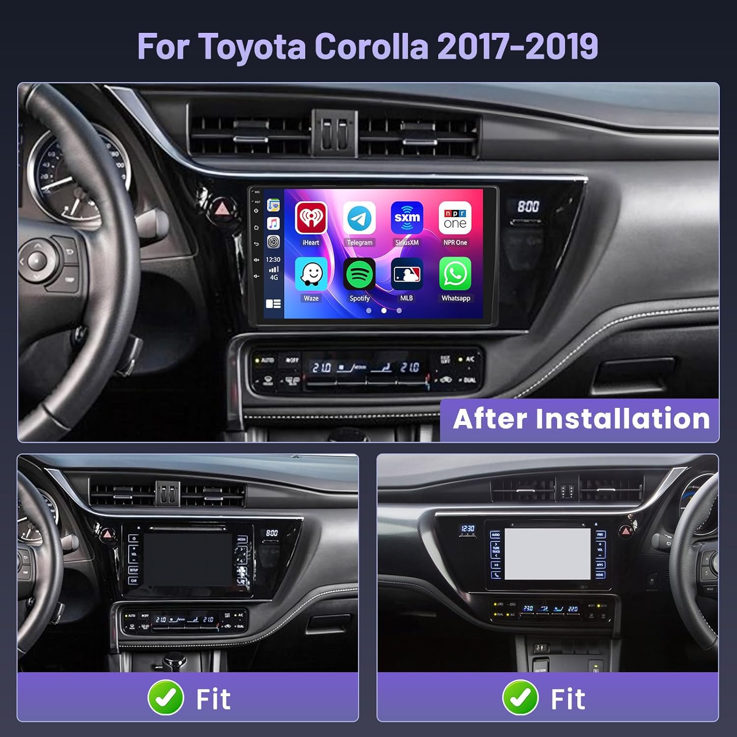 [4+64G] for Toyota Corolla 2017 2018 2019 Hikity Android 15 Car Stereo, 9 Inch Touchscreen Radio Carplay/Android Auto GPS Navigation WiFi Bluetooth AHD Backup Camera
