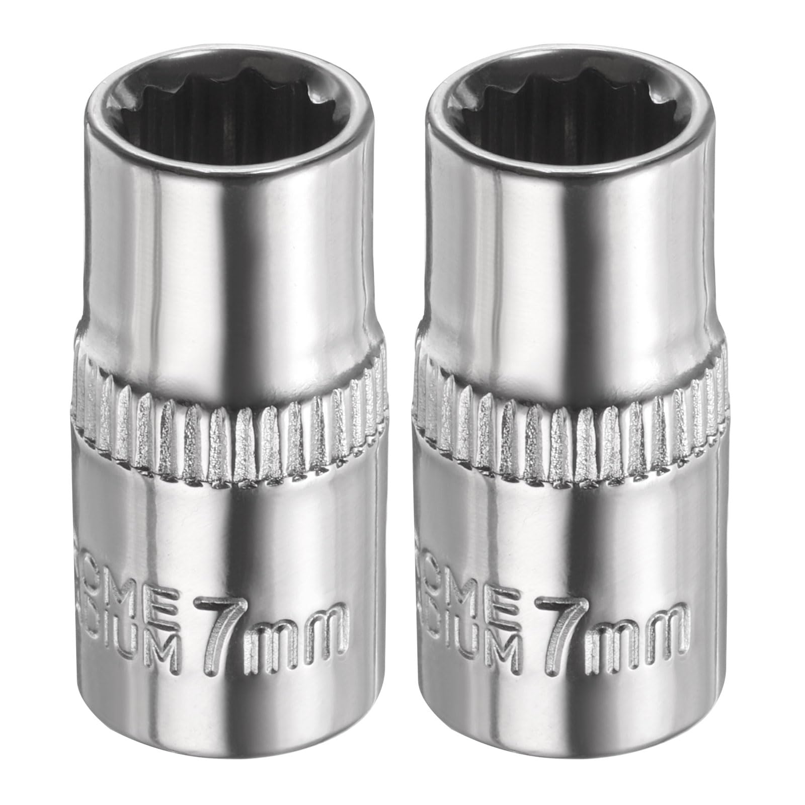 sourcing map 2pcs 12 Points Socket 1/4" Drive 7mm Metric Shallow Impact Socket Cr-V Steel Chrome Plating Flip Sleeve Nut Driver Wrench for Home Auto Nuts Bolts Repair