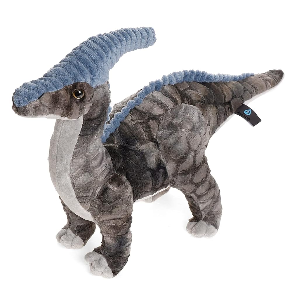 AULUDA Dinosaur Plush Toy, 16 Parasaurolophus Stuffed Animal Throw Plushie Pillow Doll, Soft Grey Fluffy Friend Hugging Cushion - Present for Every Age & Occasion
