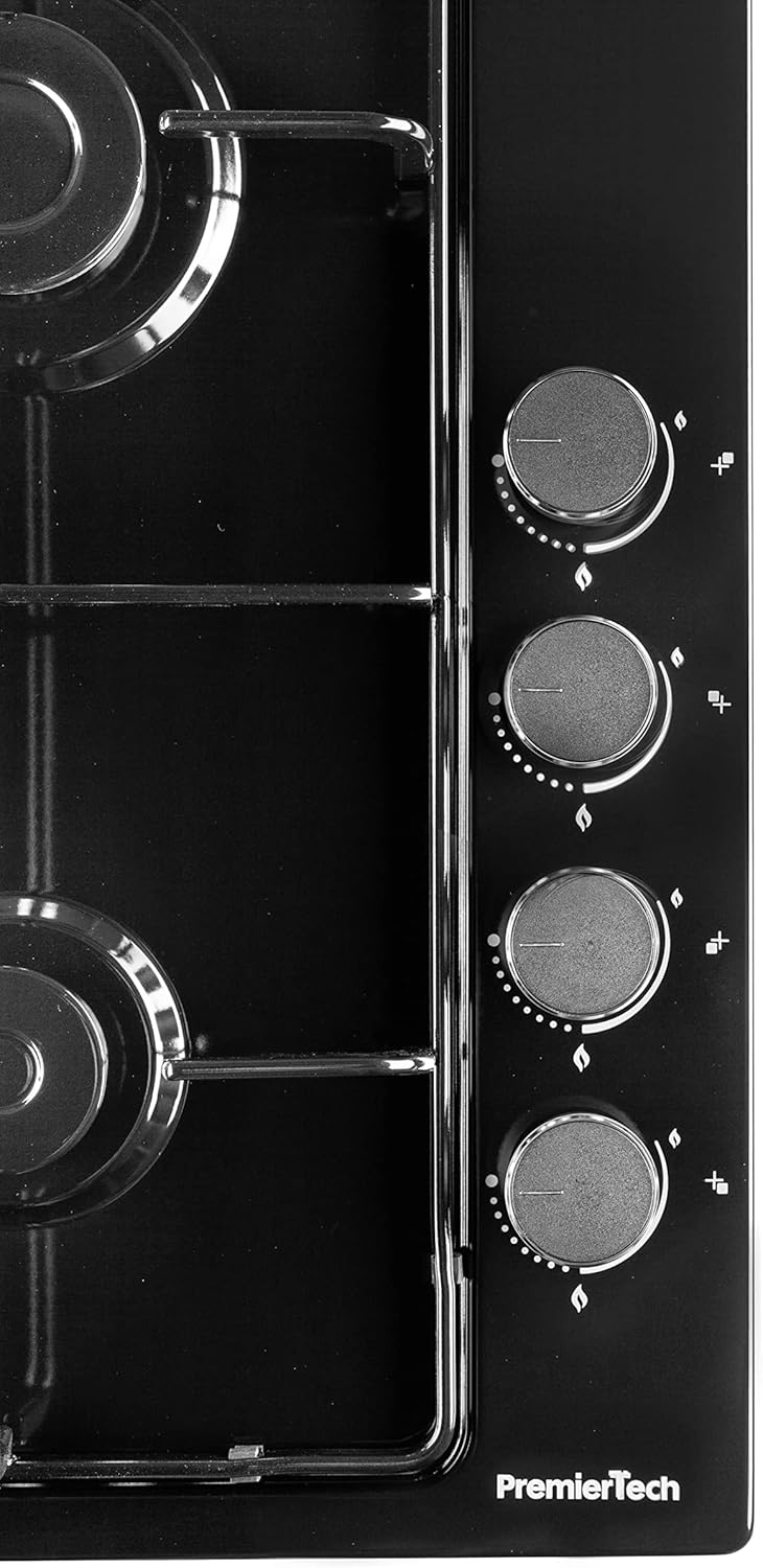 Piano Cottura a Gas 4 fuochi 60cm Nero Lucido, con ugelli per Metano e Gpl, PremierTech PC604BEG Piano Cottura a Gas 4 fuochi 60cm Nero Lucido, con ugelli per Metano e Gpl, PremierTech PC604BEG
