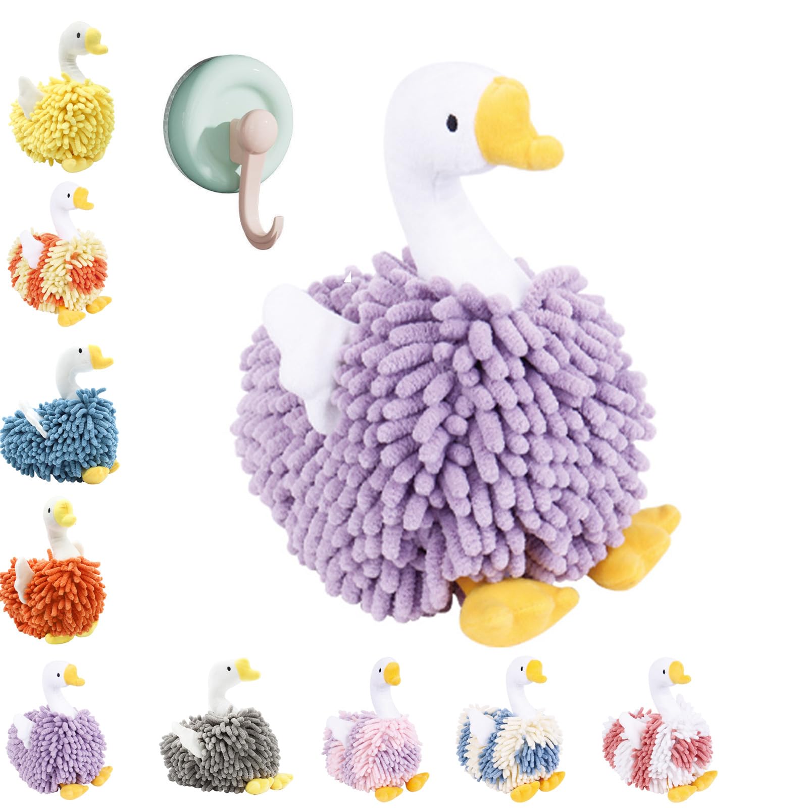 LLELEMAMO Duck Shaped Hand Towel, Swan Shape Fuzzy Ball Hand Towel, Microfiber Hand Towels for Bathroom, Cartoon Swans Chenille Hands Towels with Hanging Loop for Bath, Washstand (E)