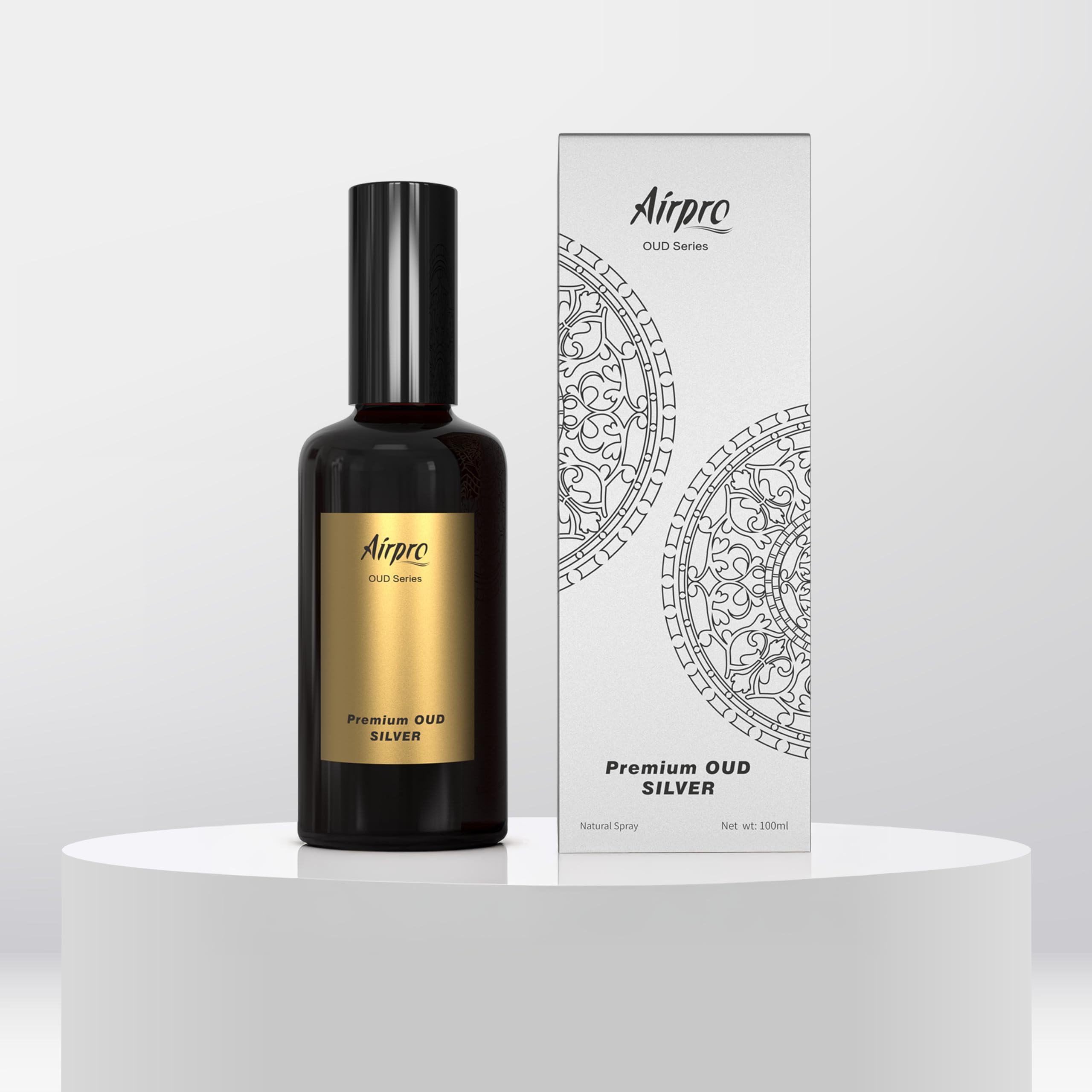 Airpro (Since 2012), 100ml Natural Luxury Oud Spray Car Perfume/Air Freshners (Oud Silver) | Made in India | Long lasting Fragrance to Freshen'up Your Car | Car Accessories Interior (Pack of 1)