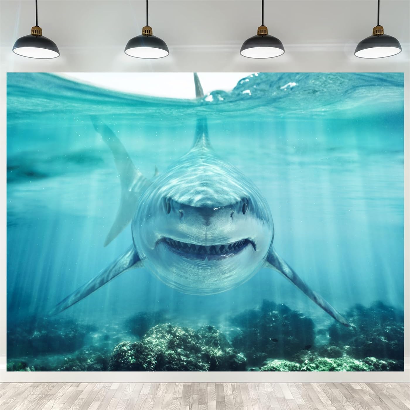 8x6ft Shark Underwater Backdrop, White Shark Ocean Theme Party Decorations, Under The Sea Birthday Banner, Aquarium Background, Kids Photo Booth Props