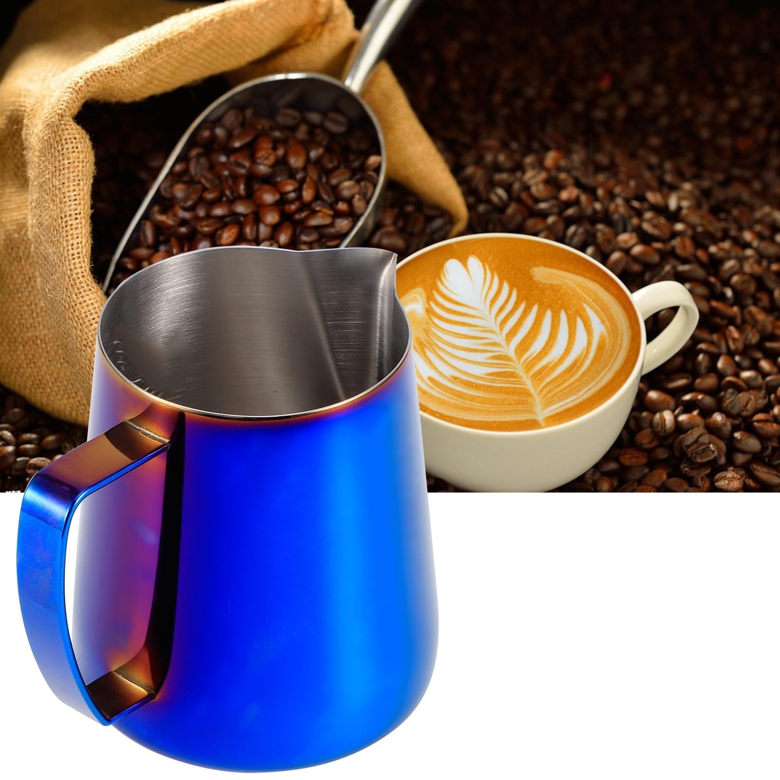Jarra for leche de acero inoxidable, 2 uds., 400ml, jarra café, taza for espumar, máquina for hacer crema, artesanía, Latte Art, herramientas Para Espumar(Green Colorful)