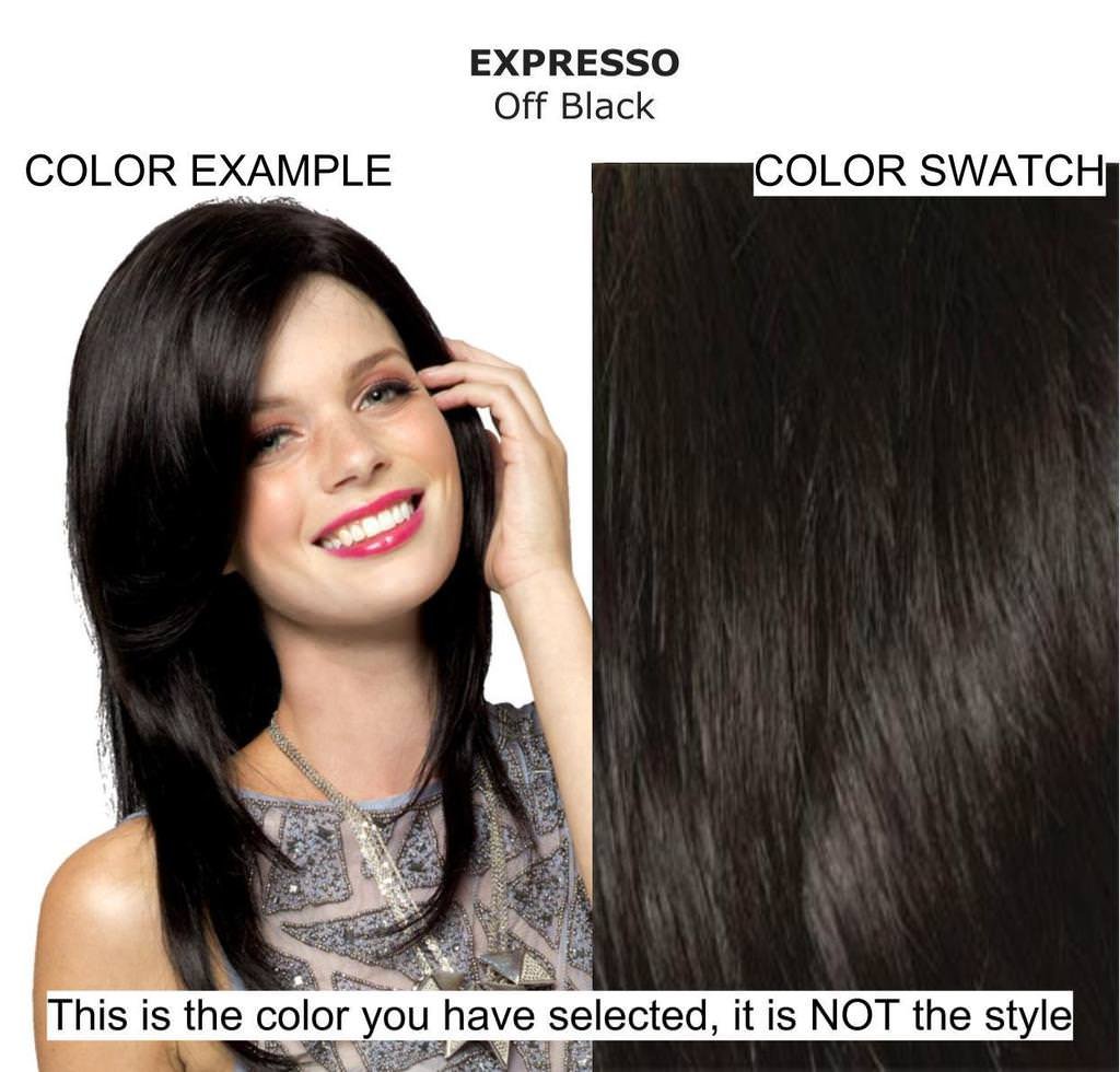 Bundle - 5 Items: Alva by Noriko, Christy's Wigs Q & A Booklet, 2oz Travel Size Shampoo, Cap & Wide Tooth Comb - Color: Expresso